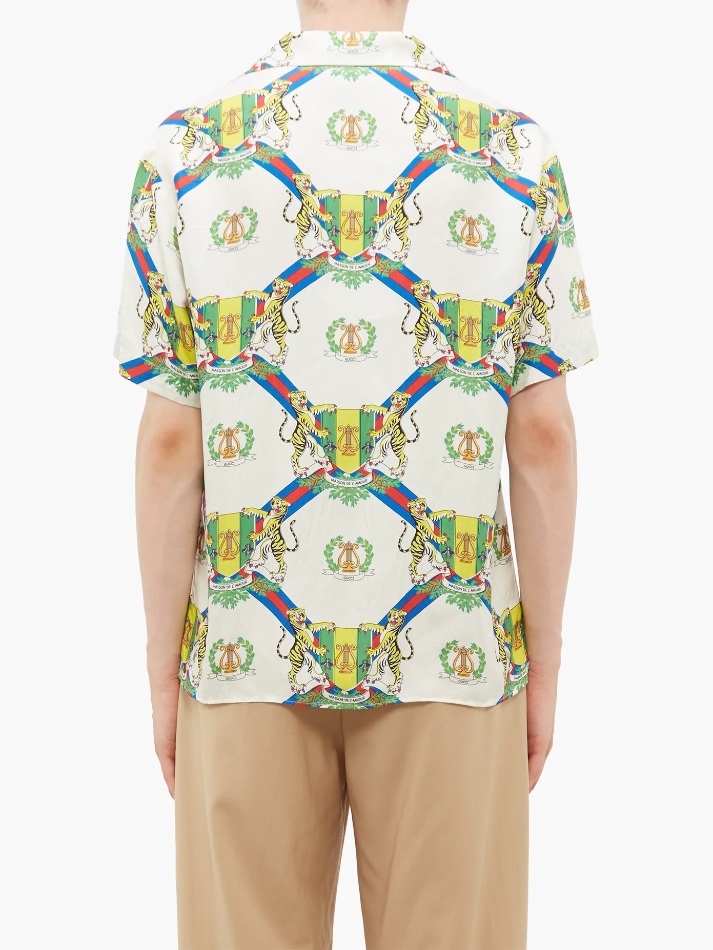 Crest-print Cuban-collar silk shirt - 5