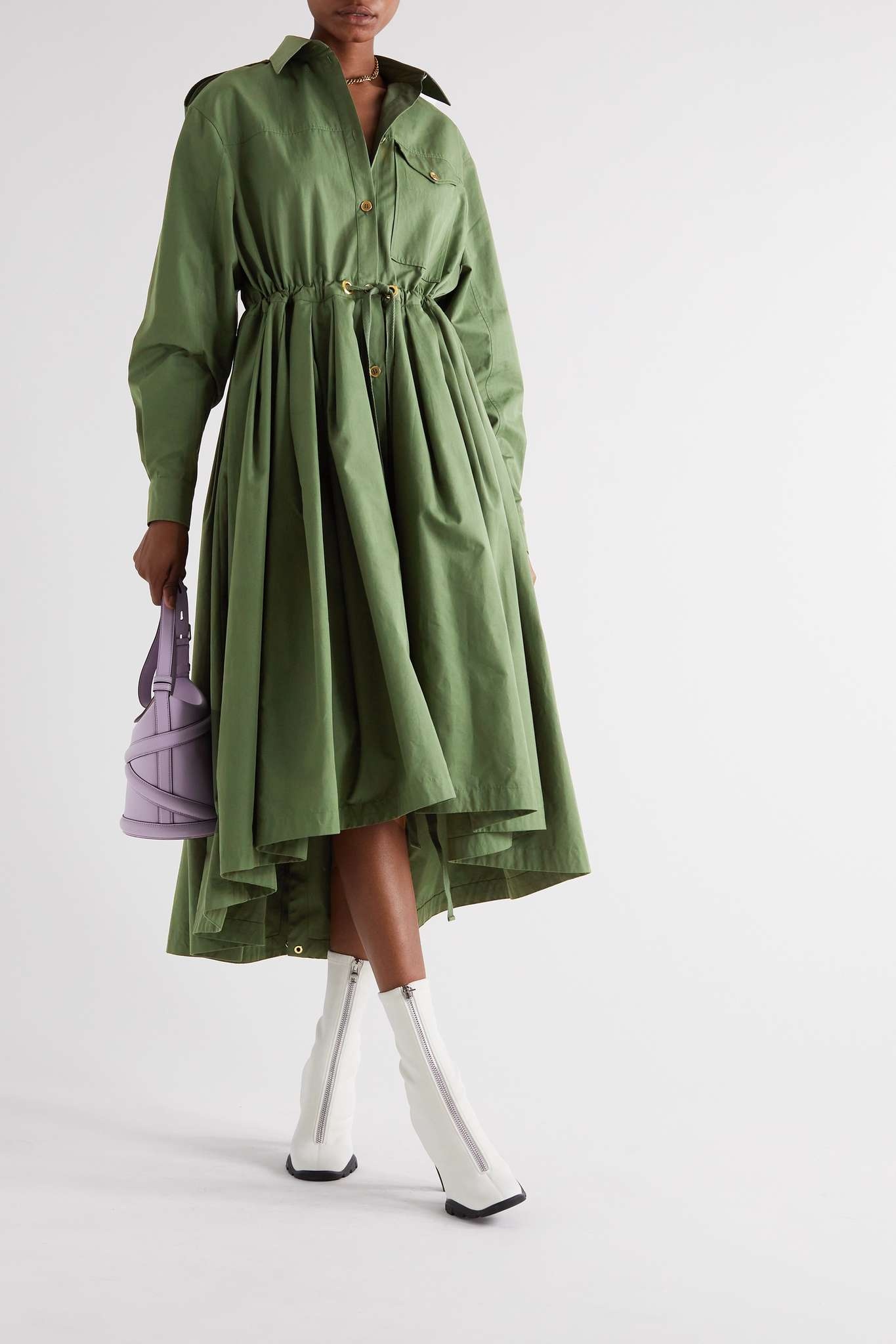 Asymmetric pleated cotton-poplin shirt dress - 2