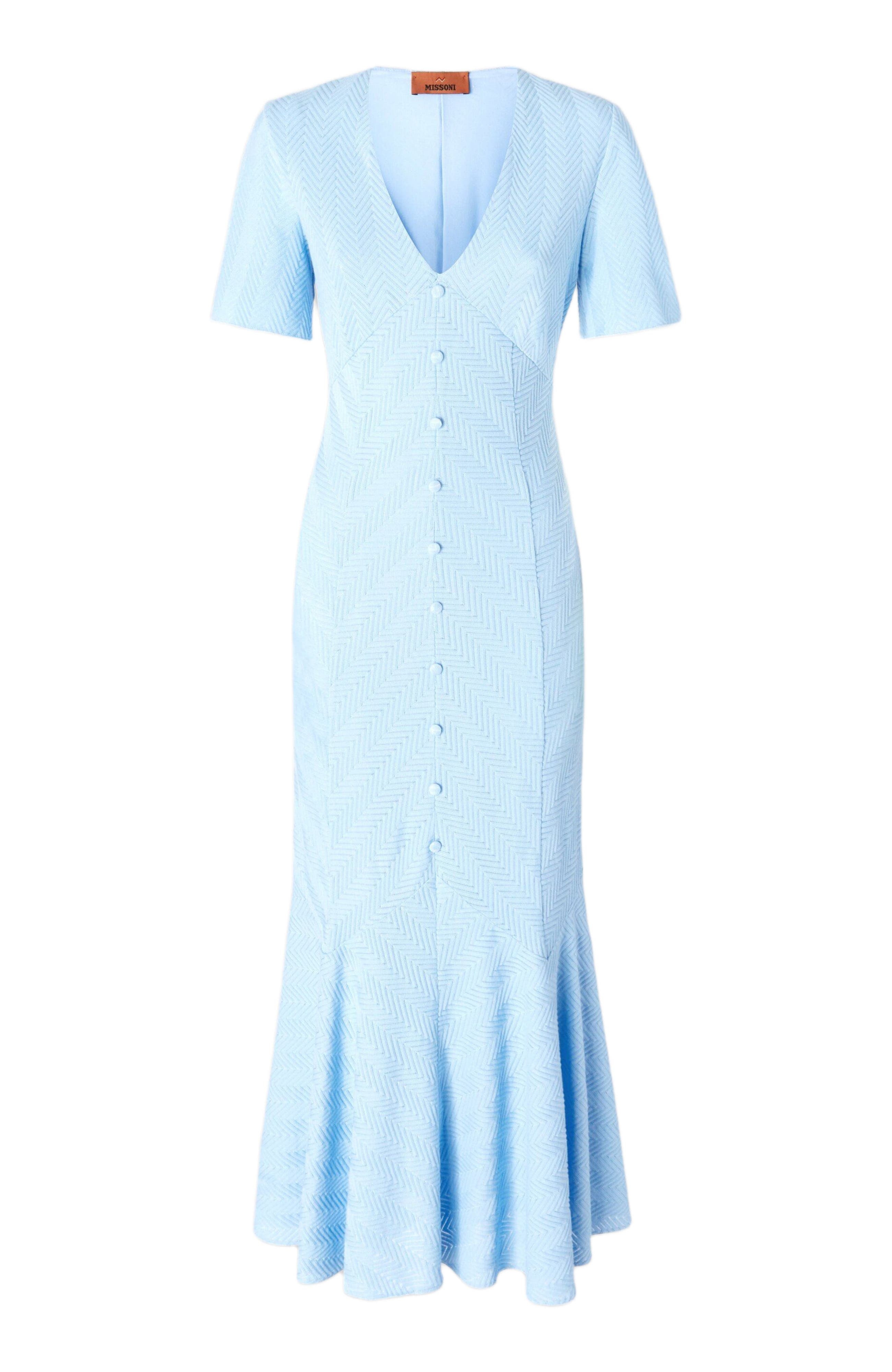 Missoni Long Dress In Cotton And Zigzag Viscose With Flared Hem in Light Blue at Nordstrom - 2