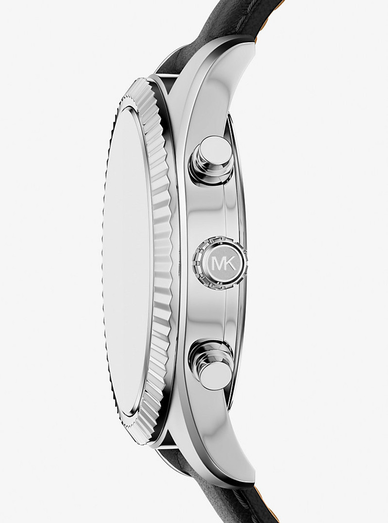 MICHAEL KORS Oversized Lexington Silver-Tone and Leather Watch outlook