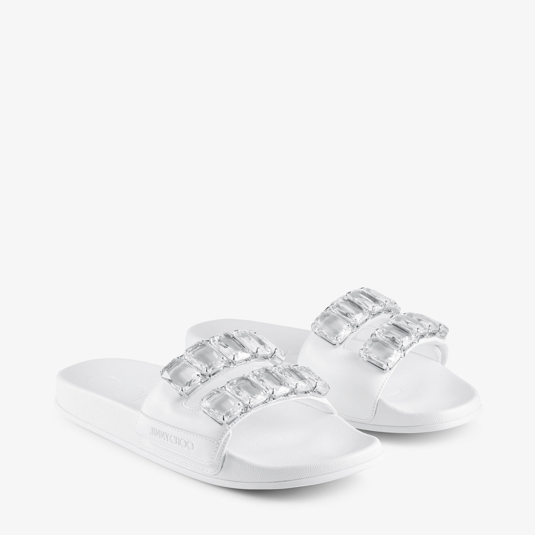Fitz/Crystal
White Nappa Leather Crystal Slides - 3