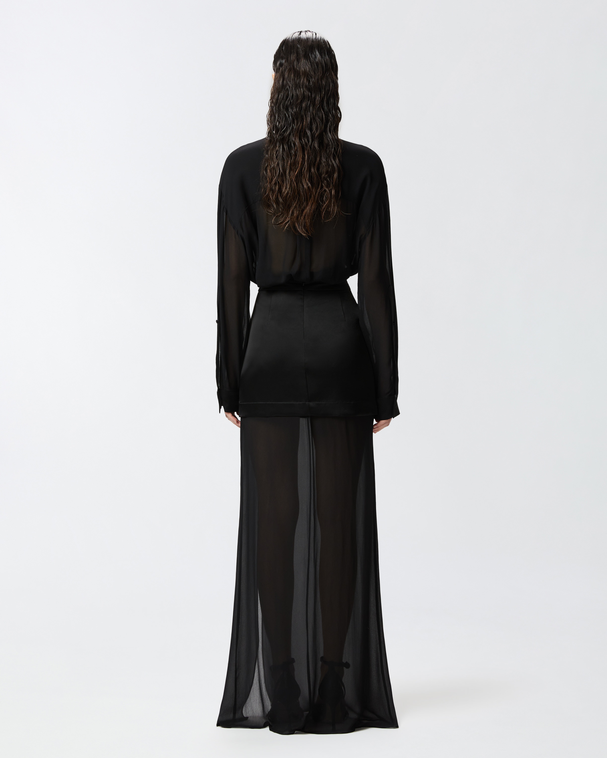 ELEGANT LONG SKIRT IN SHEER GEORGETTE AND SATIN - 4