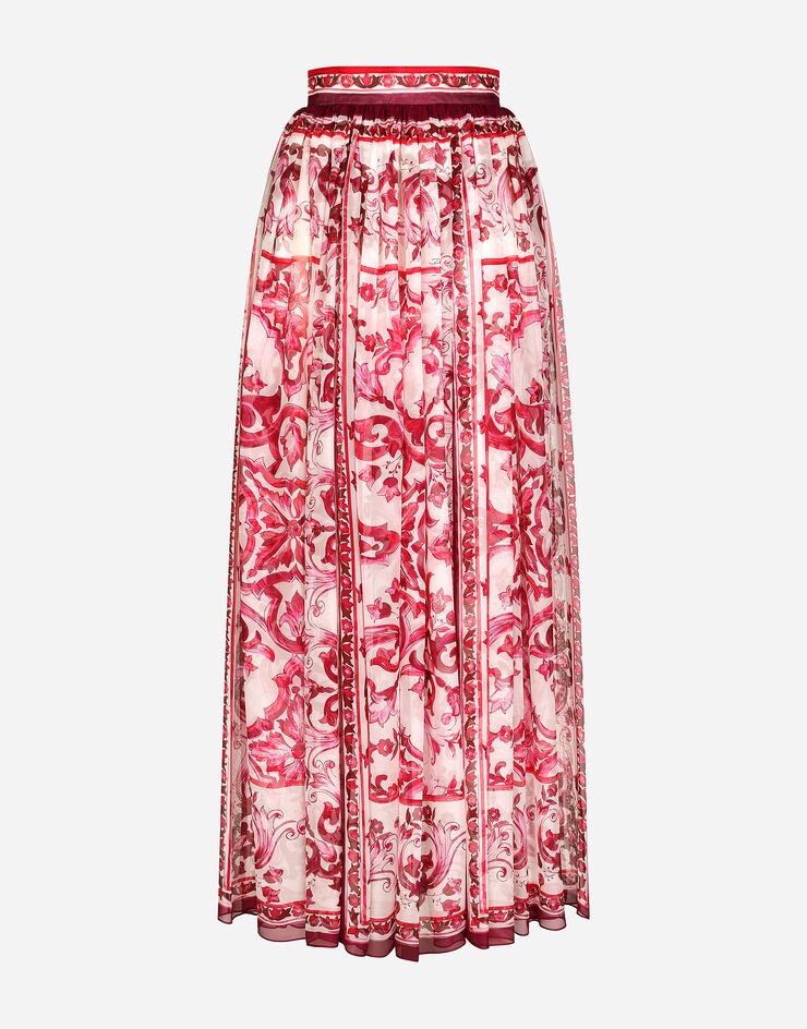 Long Majolica-print chiffon skirt - 1
