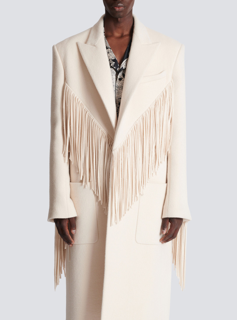 Unisex long fringed wool and cashmere coat 5
