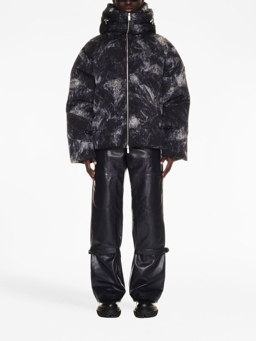 logo-jacquard puffer jacket - 2