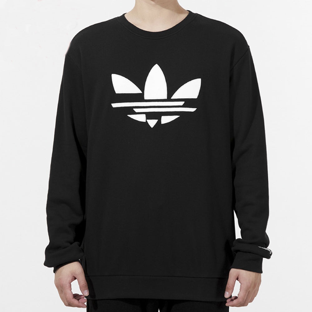 Men's adidas originals Logo Printing Sports Round Neck Pullover Black H37731 - 2