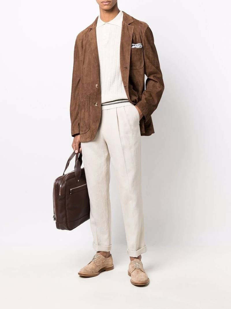 Brunello Cucinelli brown leather blazer outlook