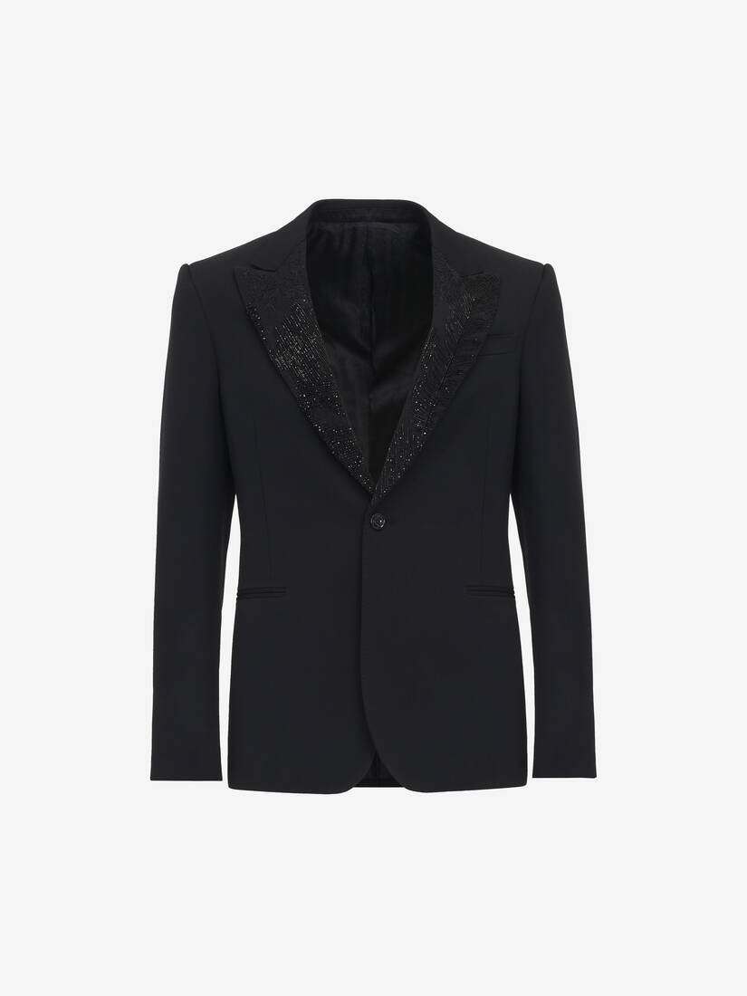 Men's Embroidered Lapel Single-breasted Jacket in Black - 1