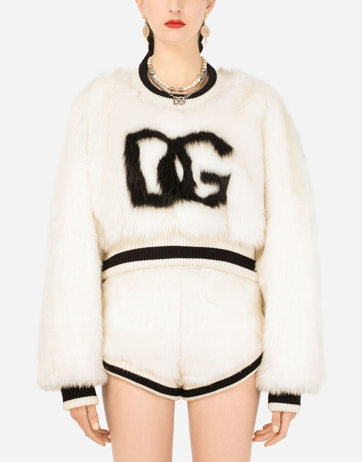 Faux fur sweatshirt with DG intarsia - 1