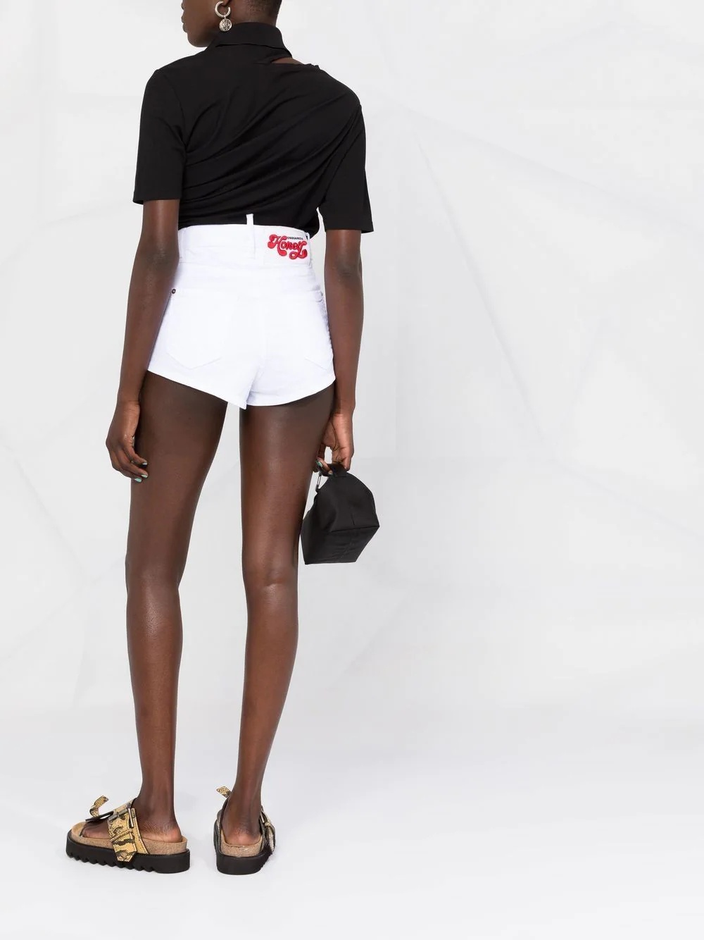 Honey logo-patch denim mini shorts - 4