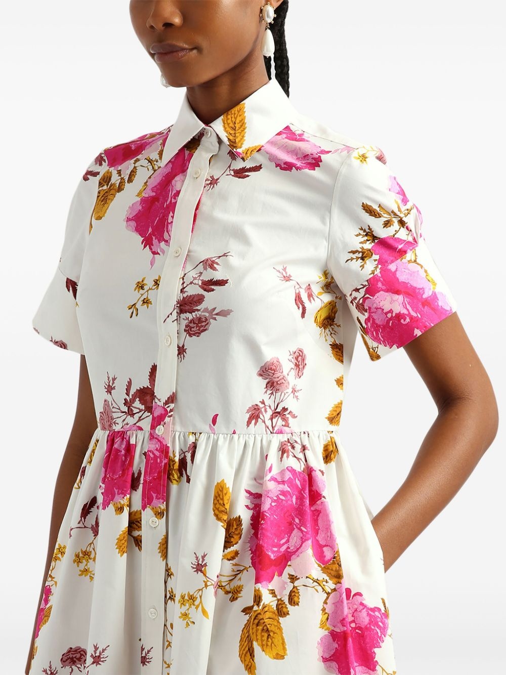 dipped-hem floral-print shirt dress - 5