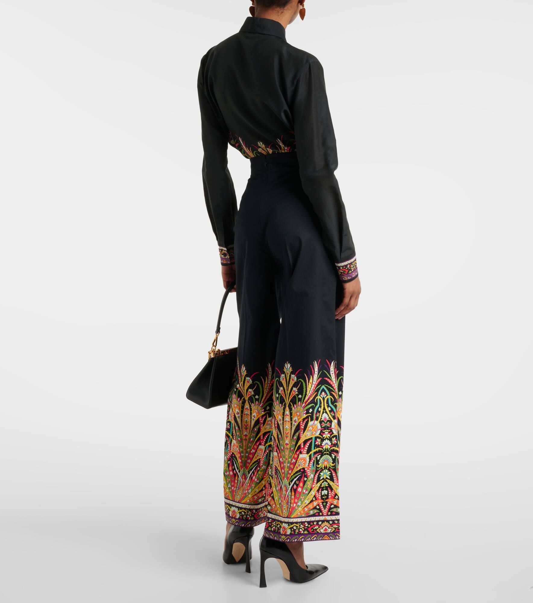 Printed cotton-blend flared pants - 3