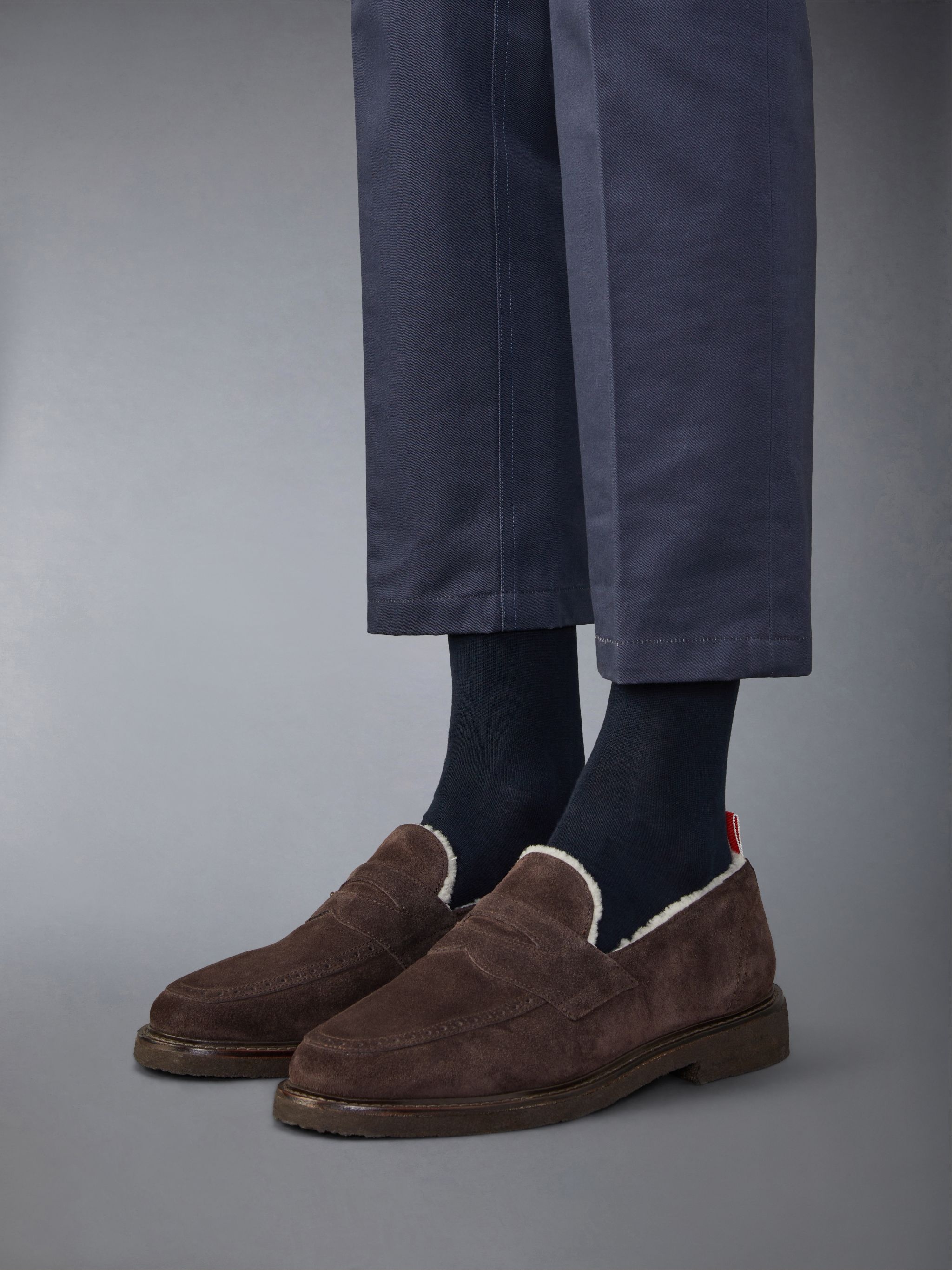 Thom Browne Suede Crepe Sole Shearling Penny Loafer | REVERSIBLE Thom Browne Suede Crepe Sole Shearling Penny Loafer | REVERSIBLE