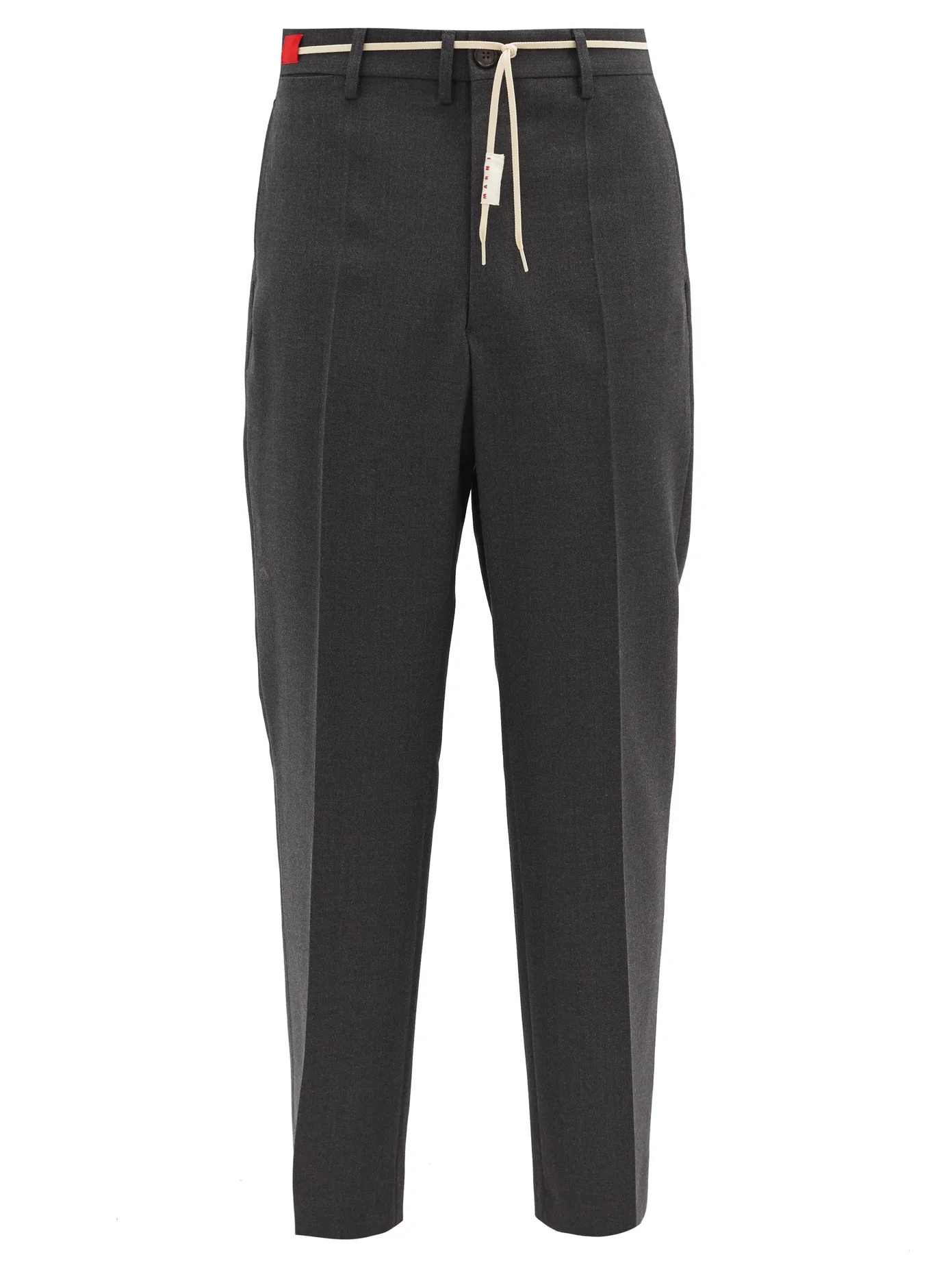 Waist-tie high-rise wool trousers - 1