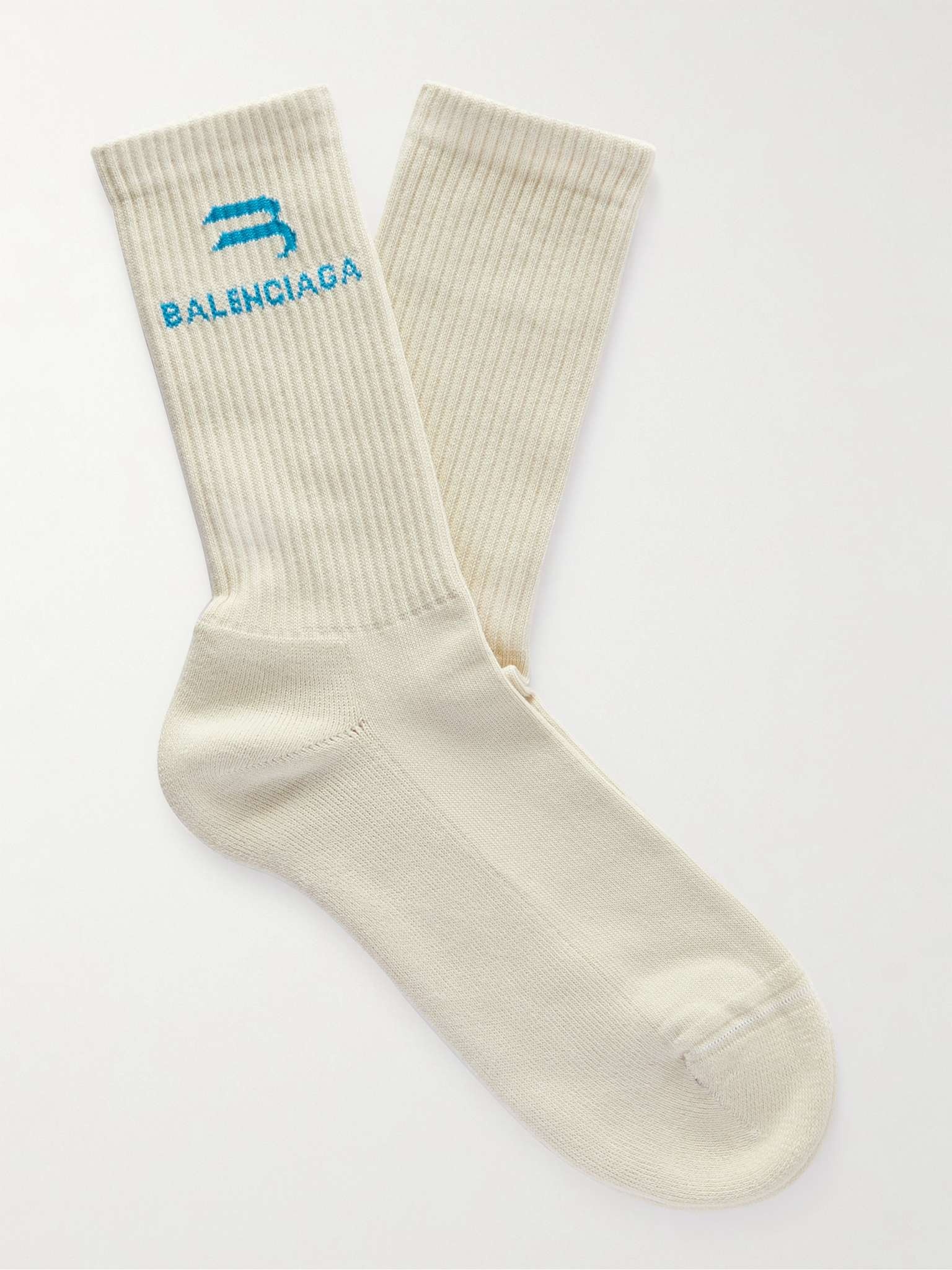 Logo-Jacquard Ribbed Cotton-Blend Socks - 1