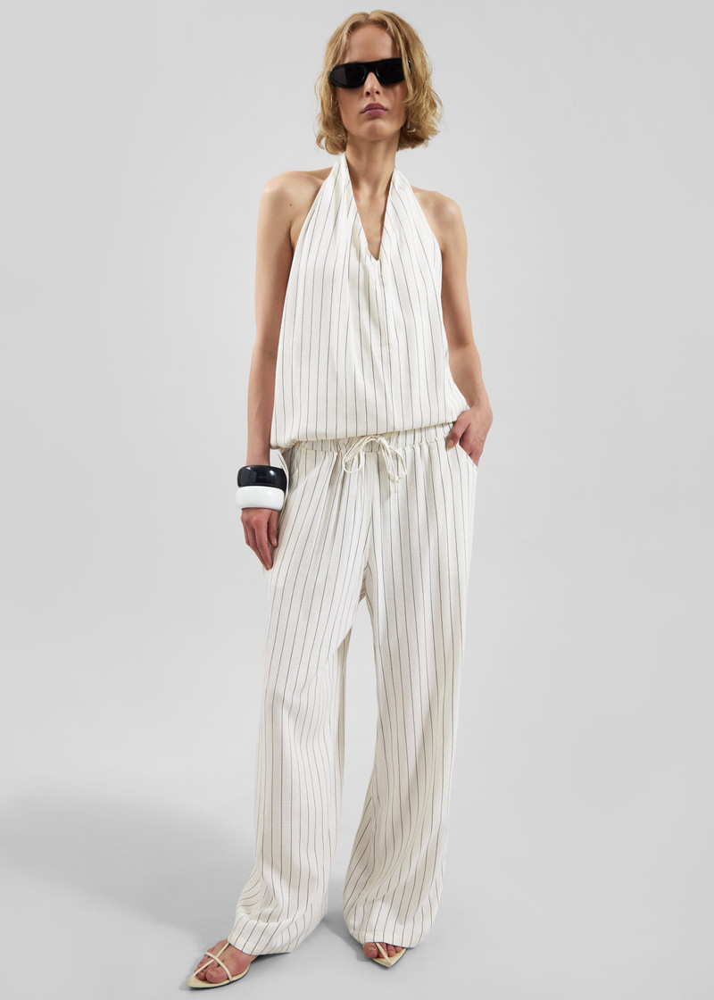 Branton Drawstring Halter Top - White/Black Pinstripe 8