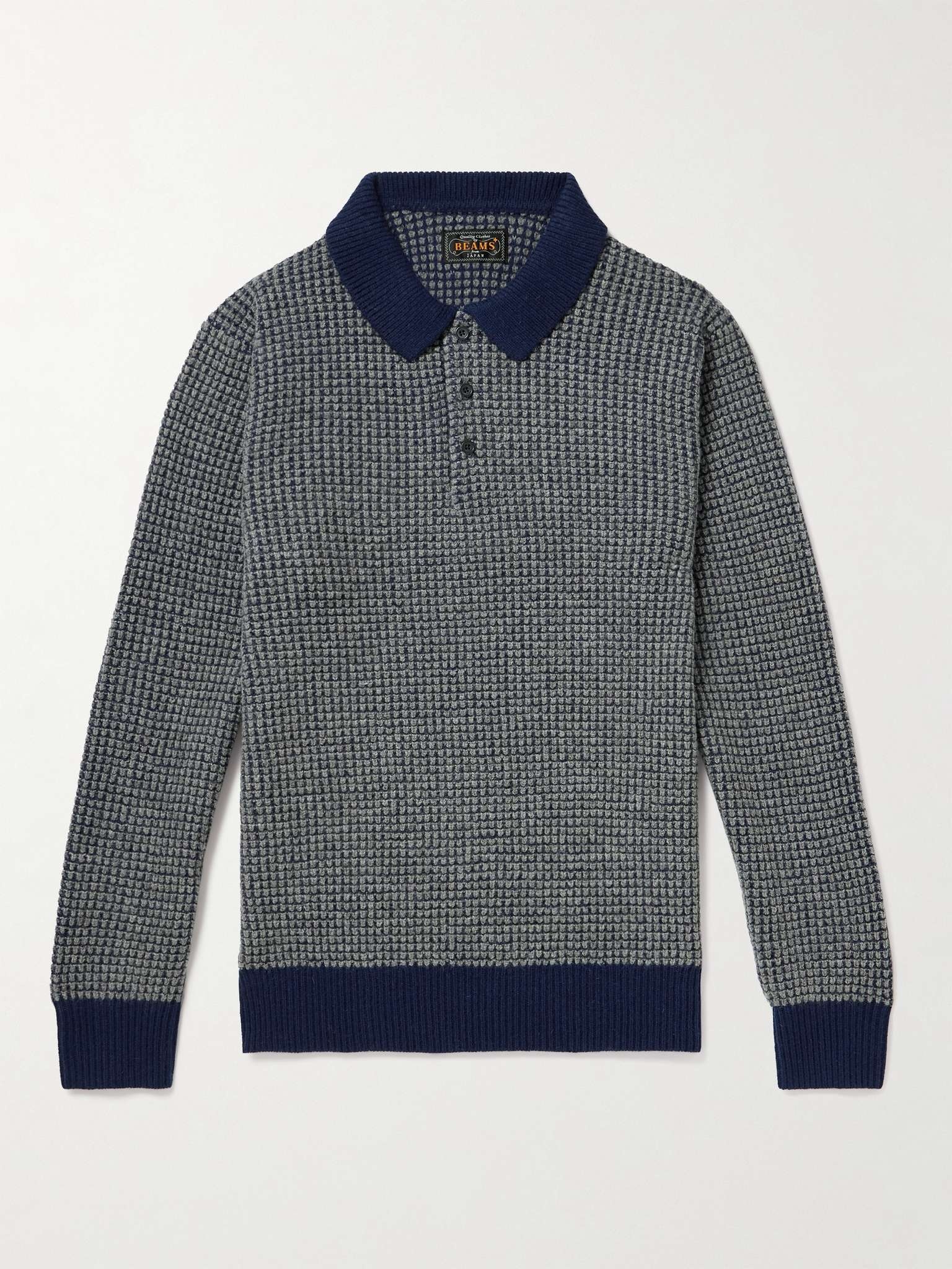 Waffle-Knit Wool Polo Sweater - 1