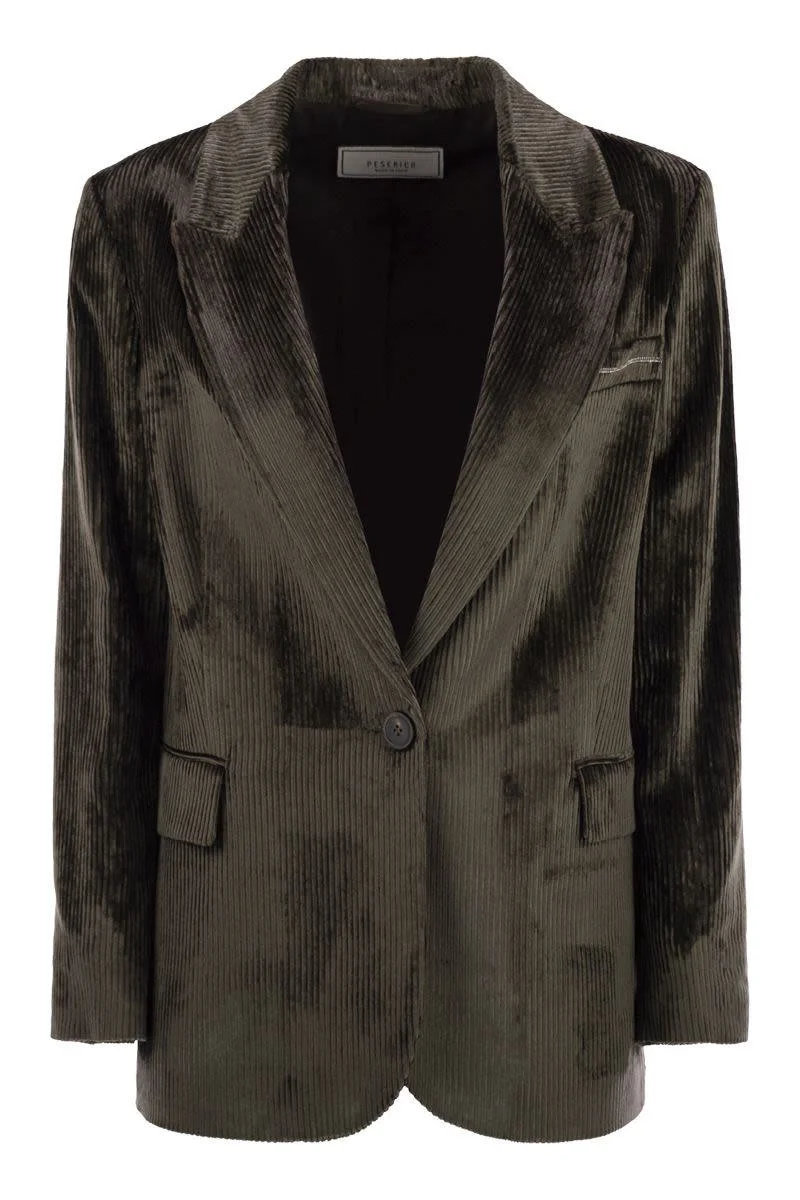Peserico Velvet Blazer With Thousand Stripes - 1
