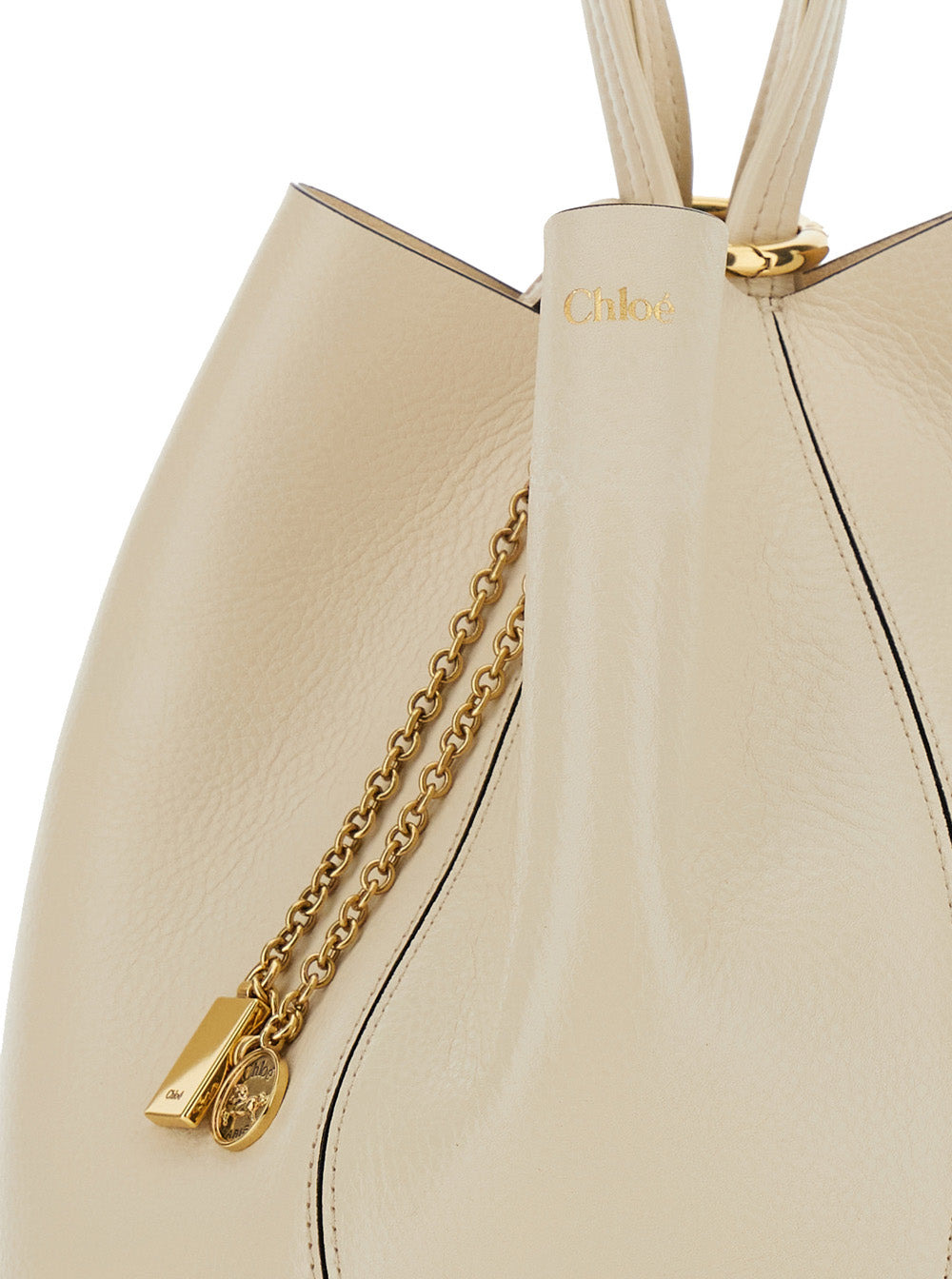 Chloé Women 'Spin' Beige Shoulder Bag With Metal Logo Medals In Grained Leather Woman - 5