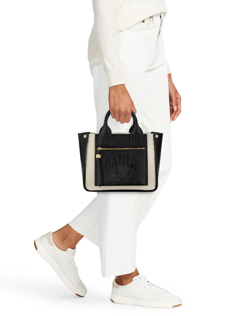 Women's Small Canvas Pocket Tote Bag - Black 3