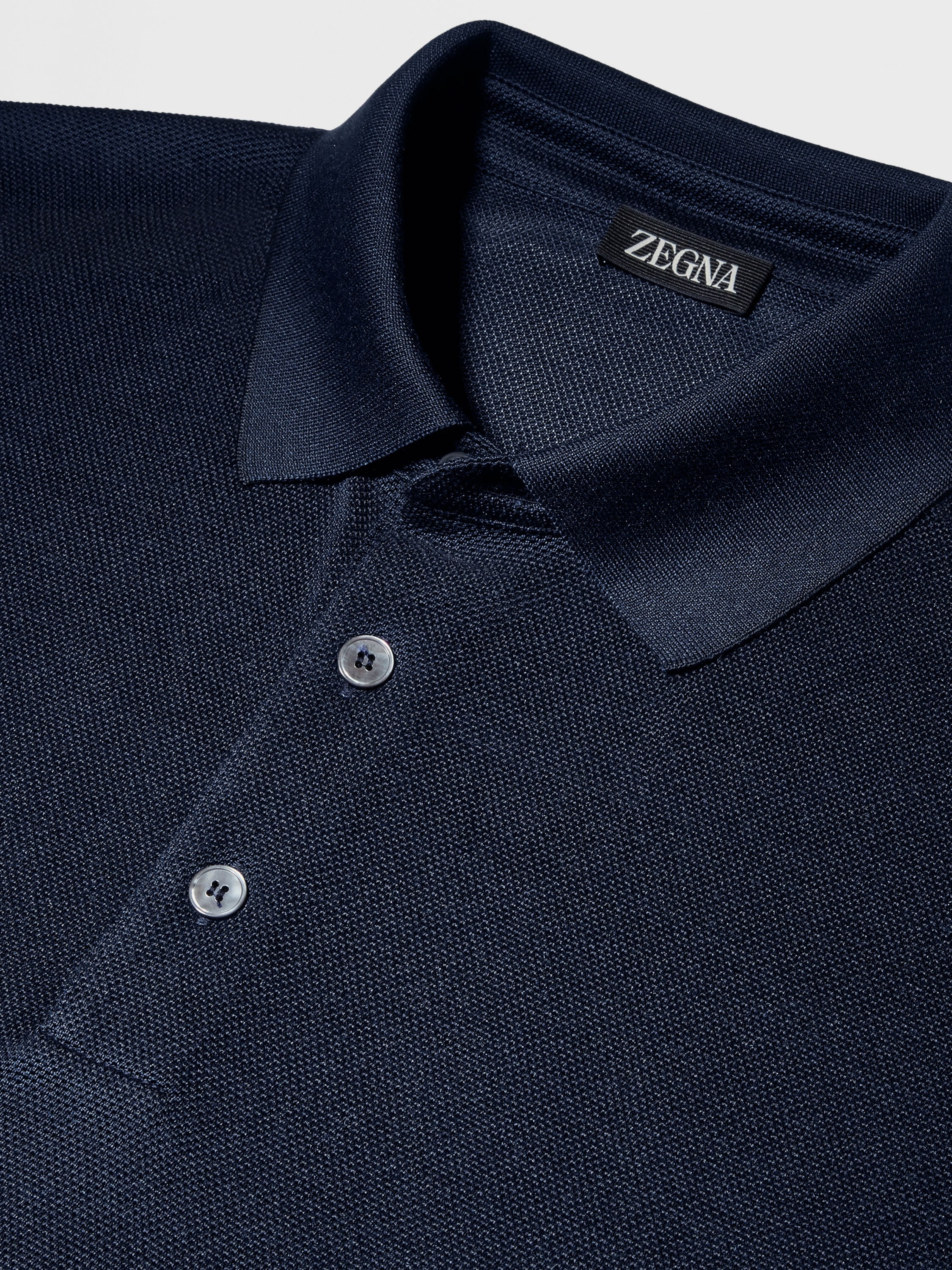 DARK BLUE ZEGNA SILK POLO SHIRT - 4