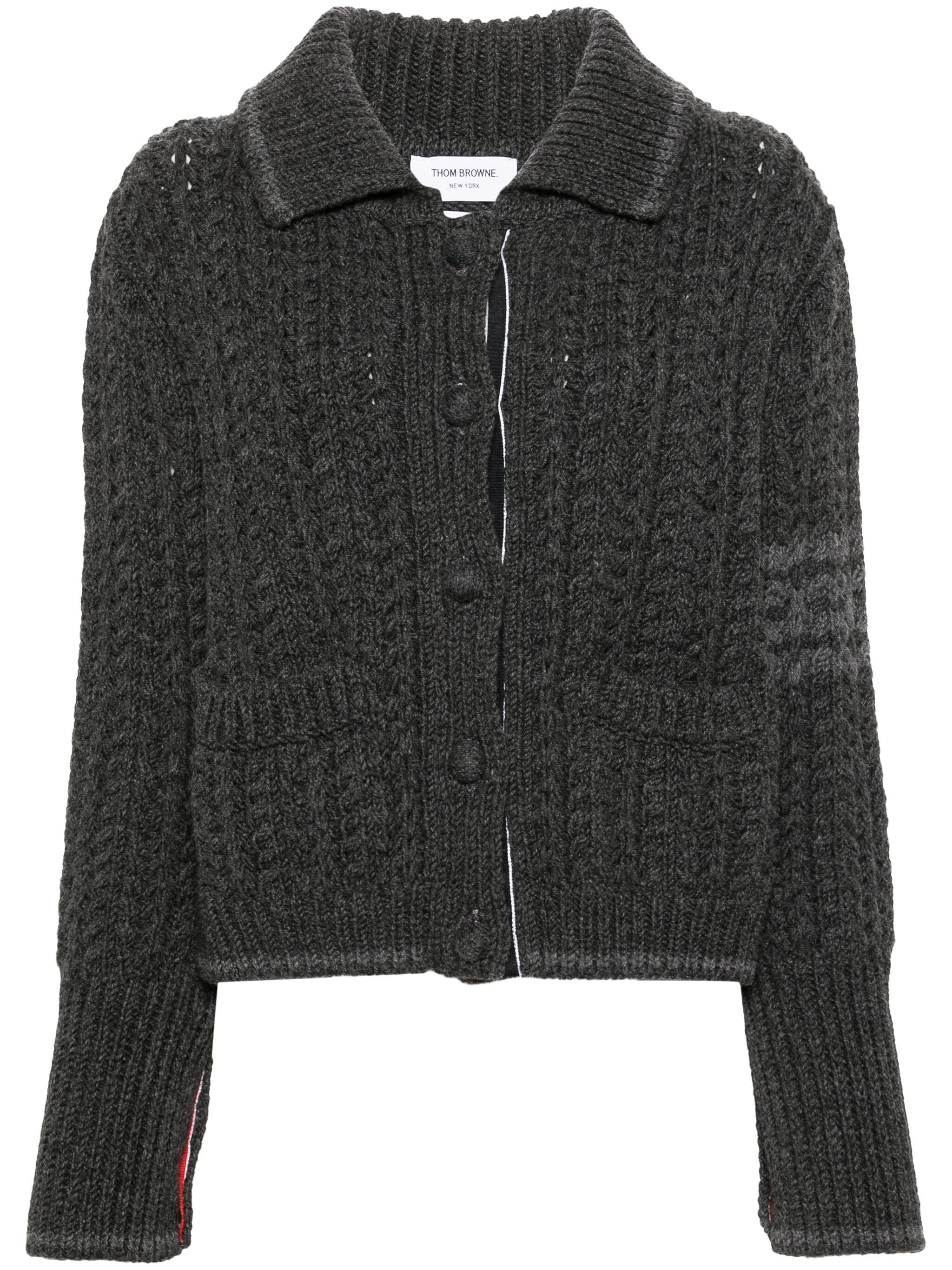 THOM BROWNE Women Chunky Links Stitch Polo Cardigan Jacket - 5