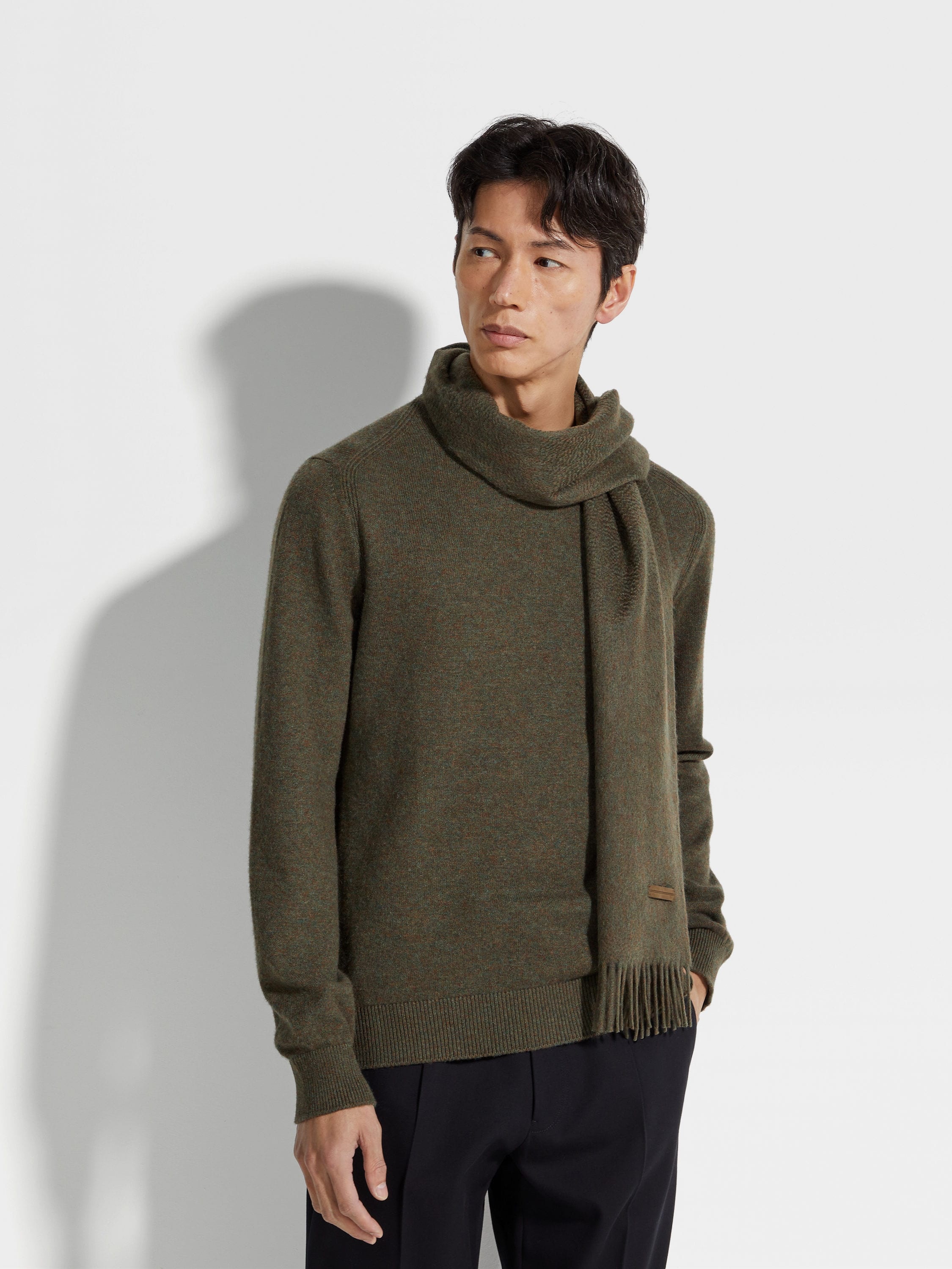 DARK GREEN MULTIMÉLANGE OASI CASHMERE SCARF - 3