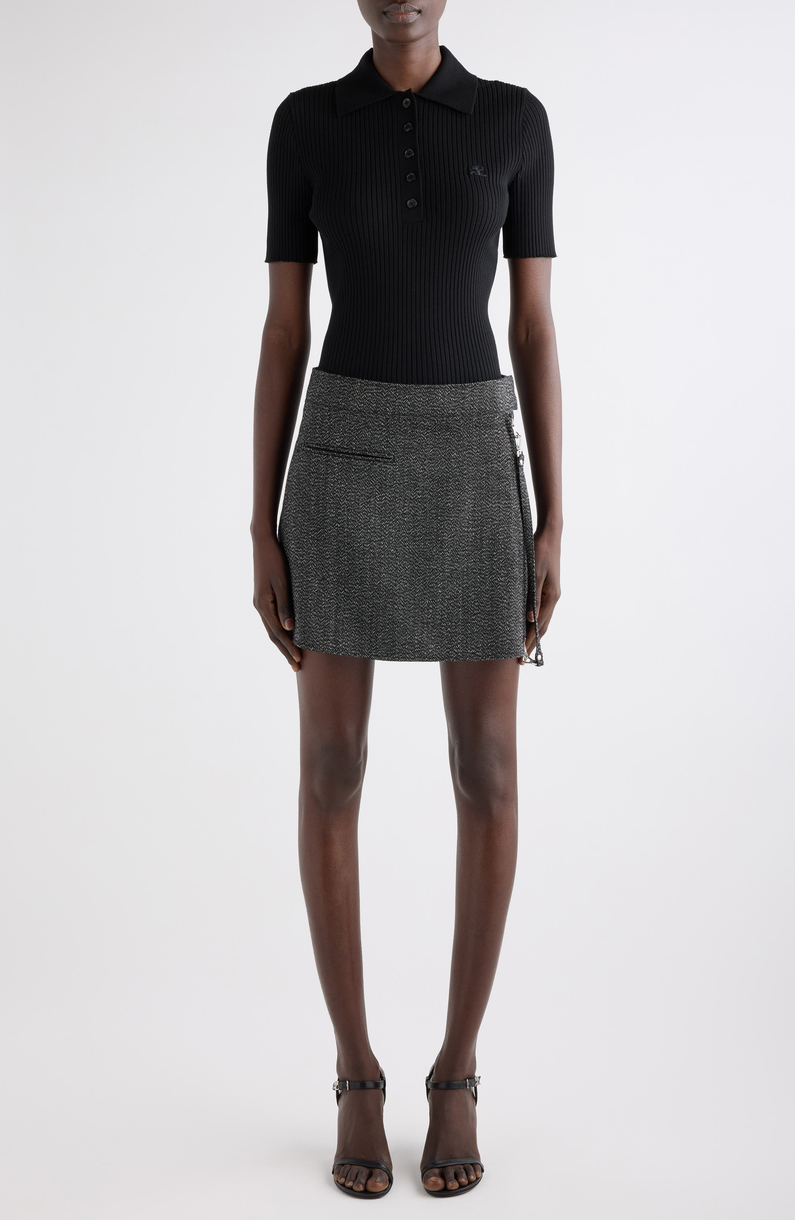 Courrèges Caviar Wool Tweed Miniskirt in Black/Heritage White at Nordstrom - 2