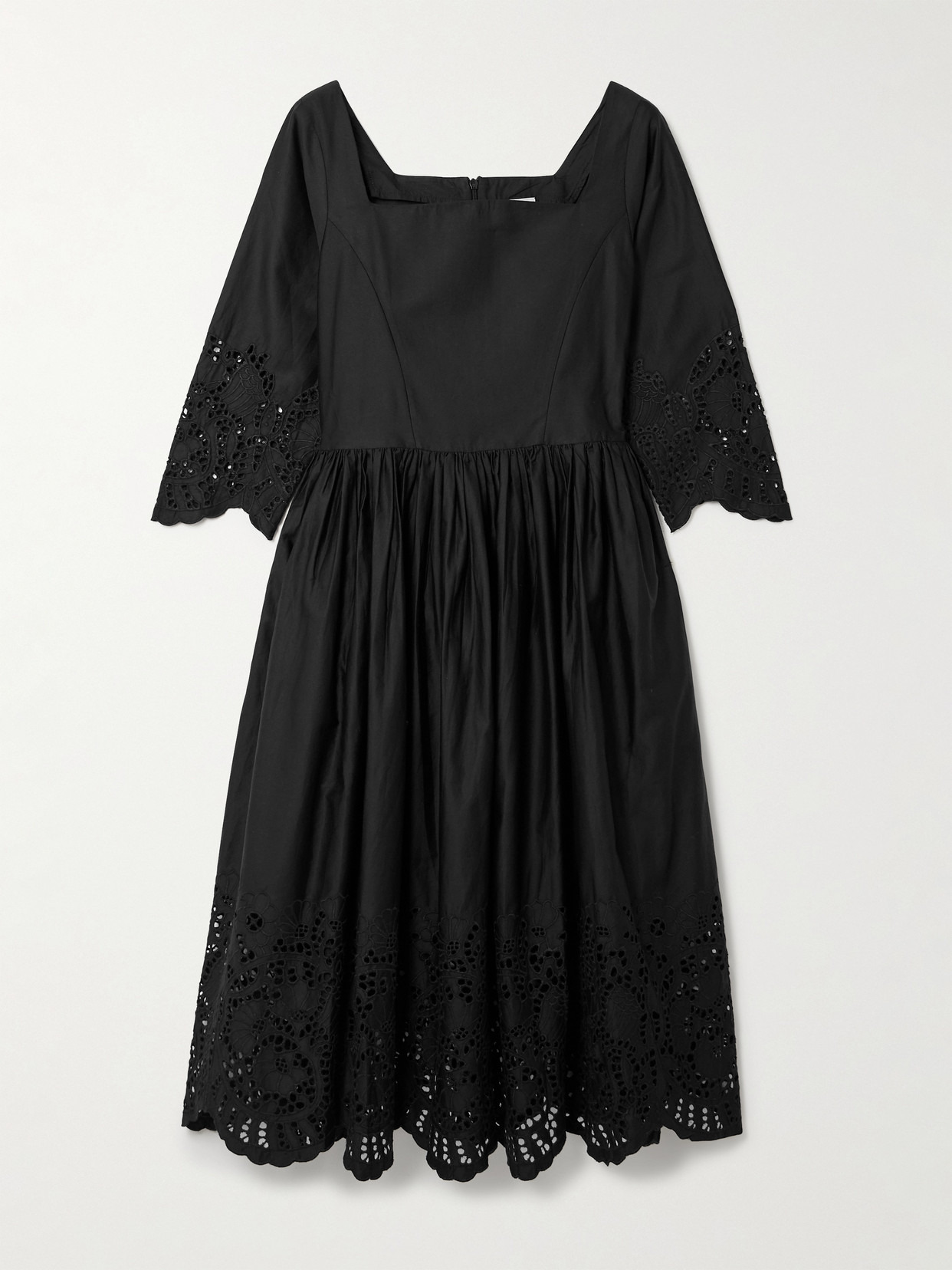 Amalia Pleated Broderie Anglaise Cotton-poplin Midi Dress - 1