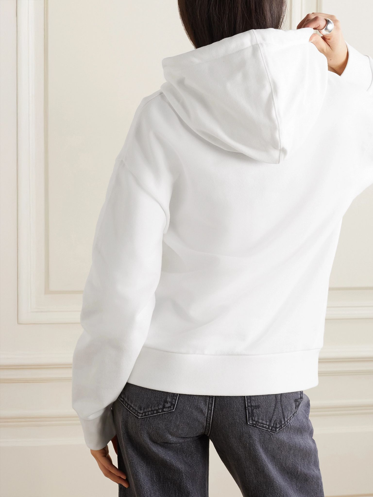 Appliquéd cotton-jersey hoodie White - 4