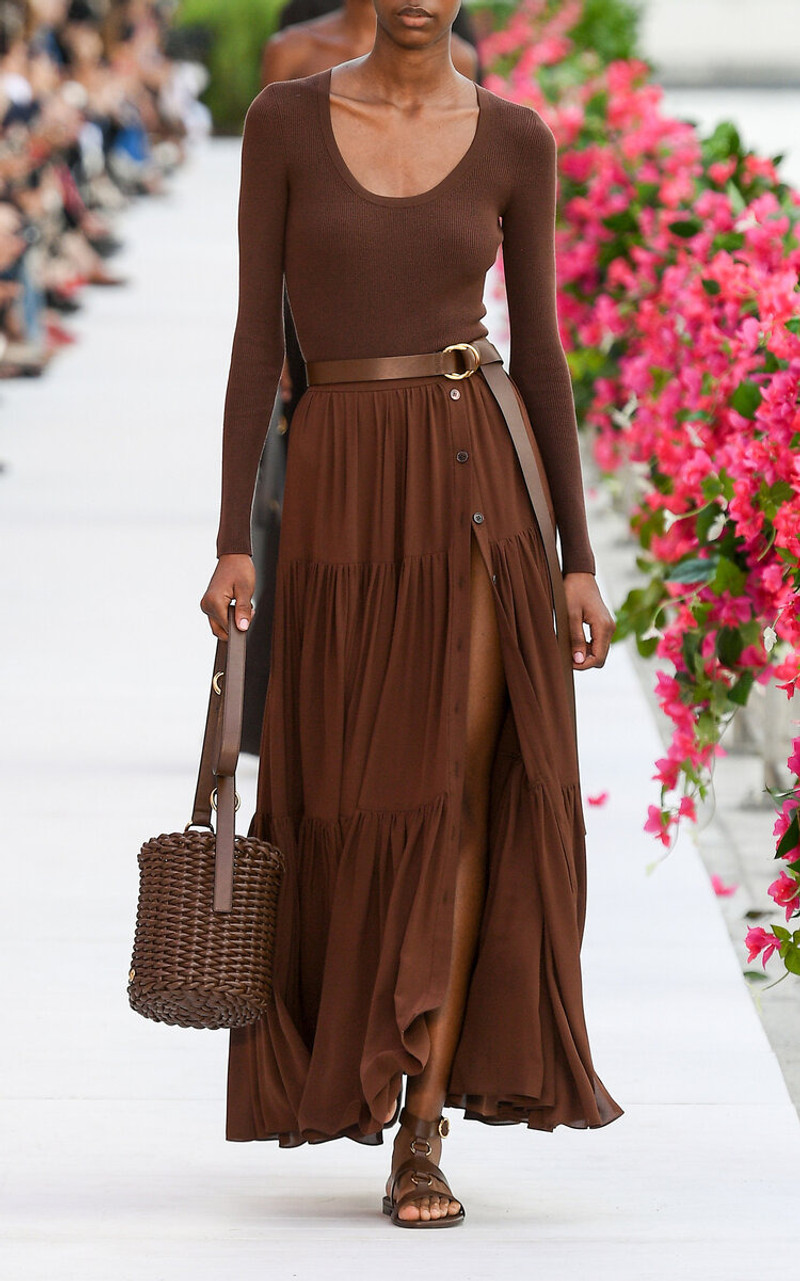 MICHAEL KORS COLLECTION Ribbed-Knit Bodysuit brown outlook