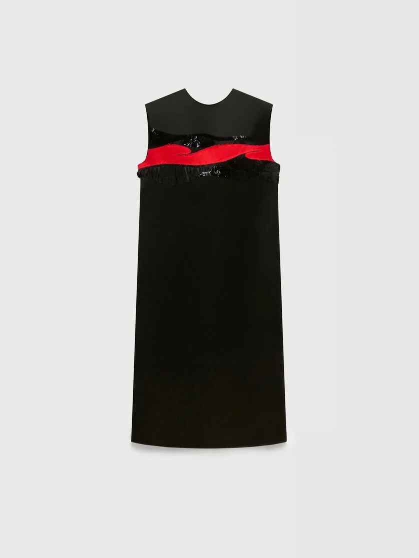BLACK SATIN DRESS WITH CRIMSON FLOW PATCHES - 1