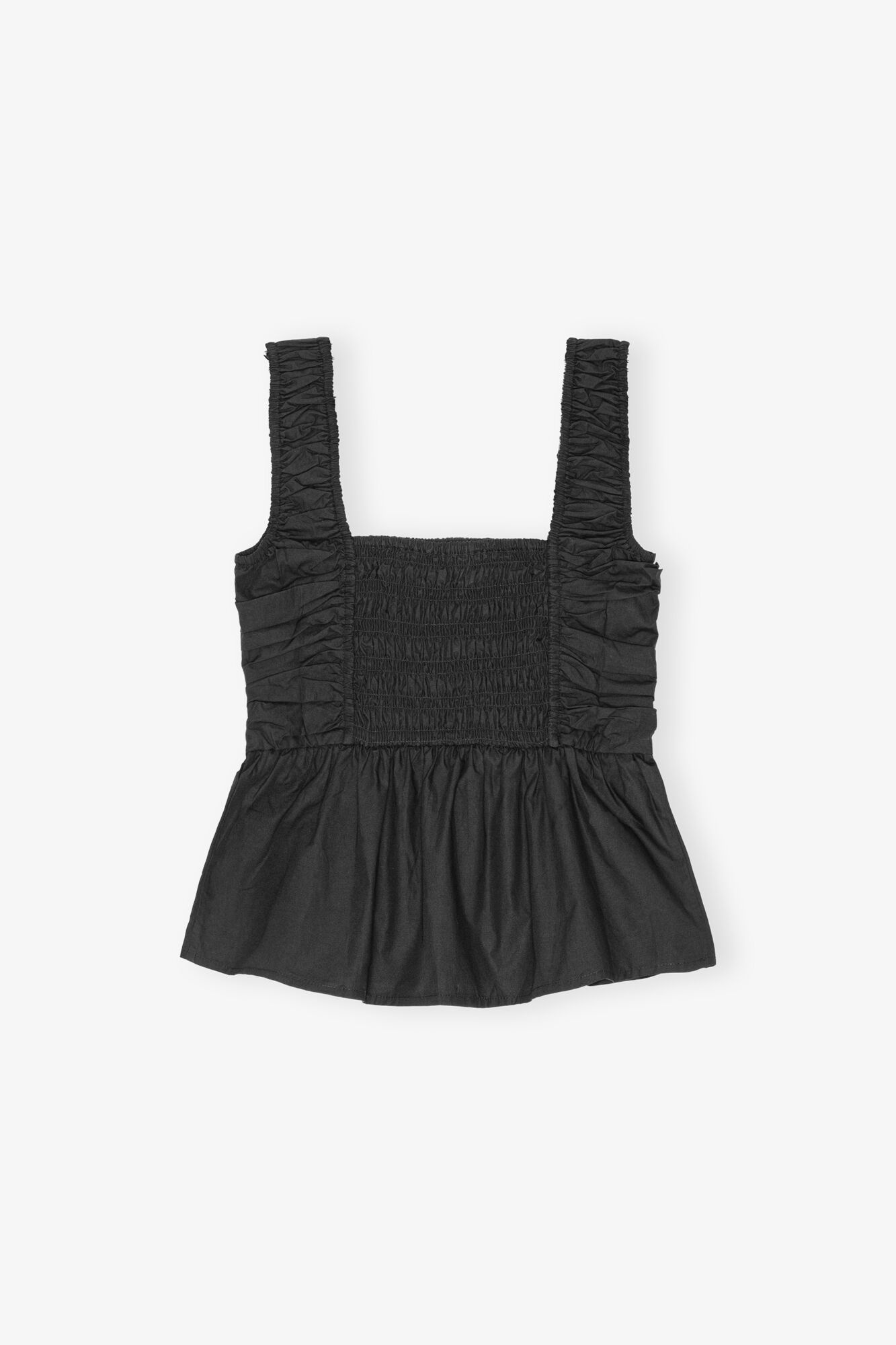BLACK COTTON POPLIN SMOCK STRAP TOP - 6