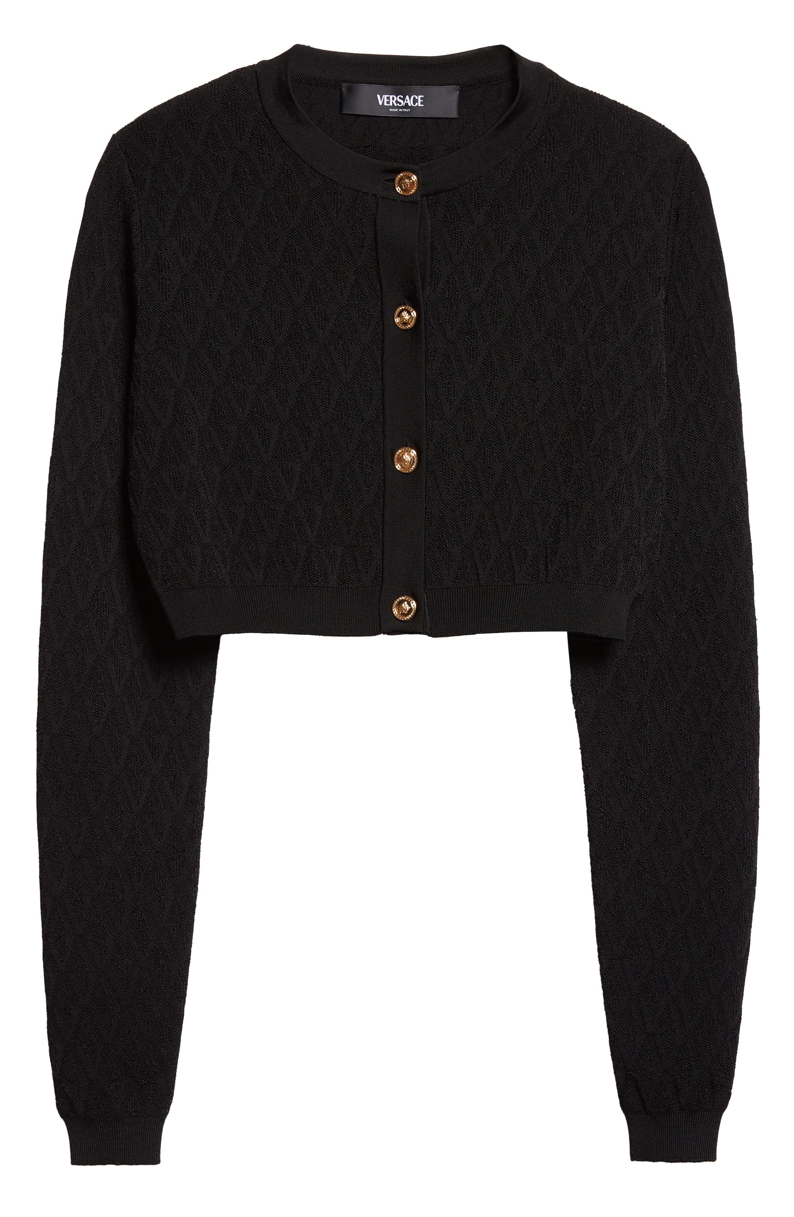Versace V Jacquard Crop Cardigan in Black at Nordstrom - 6