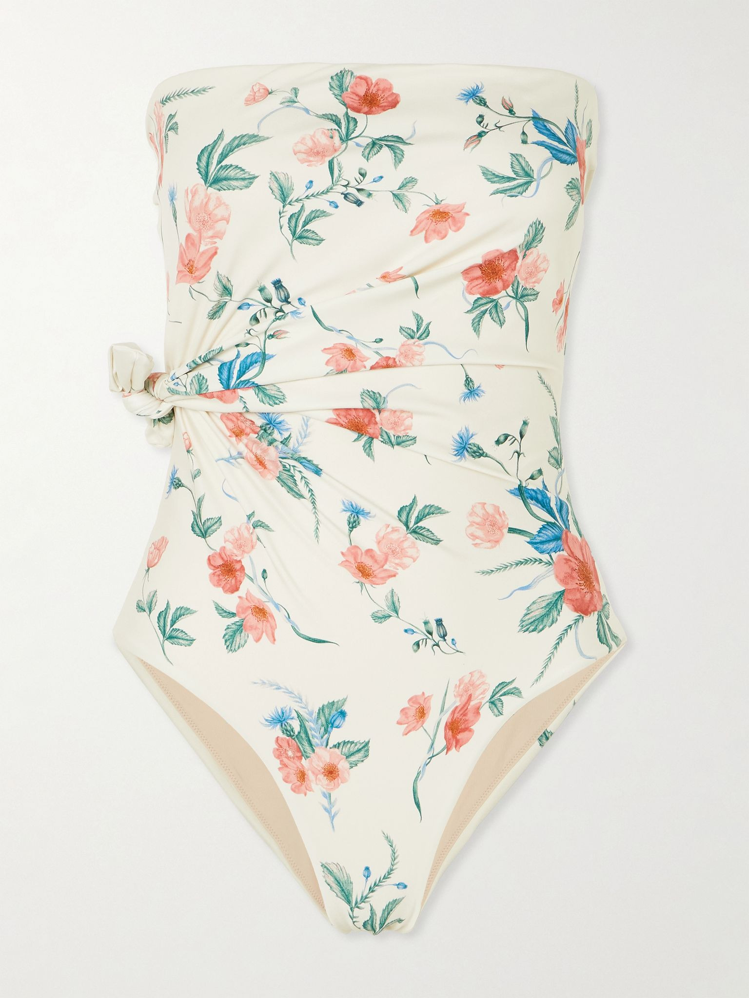 Morena Mosqueta knotted floral-print strapless recycled swimsuit White - 1