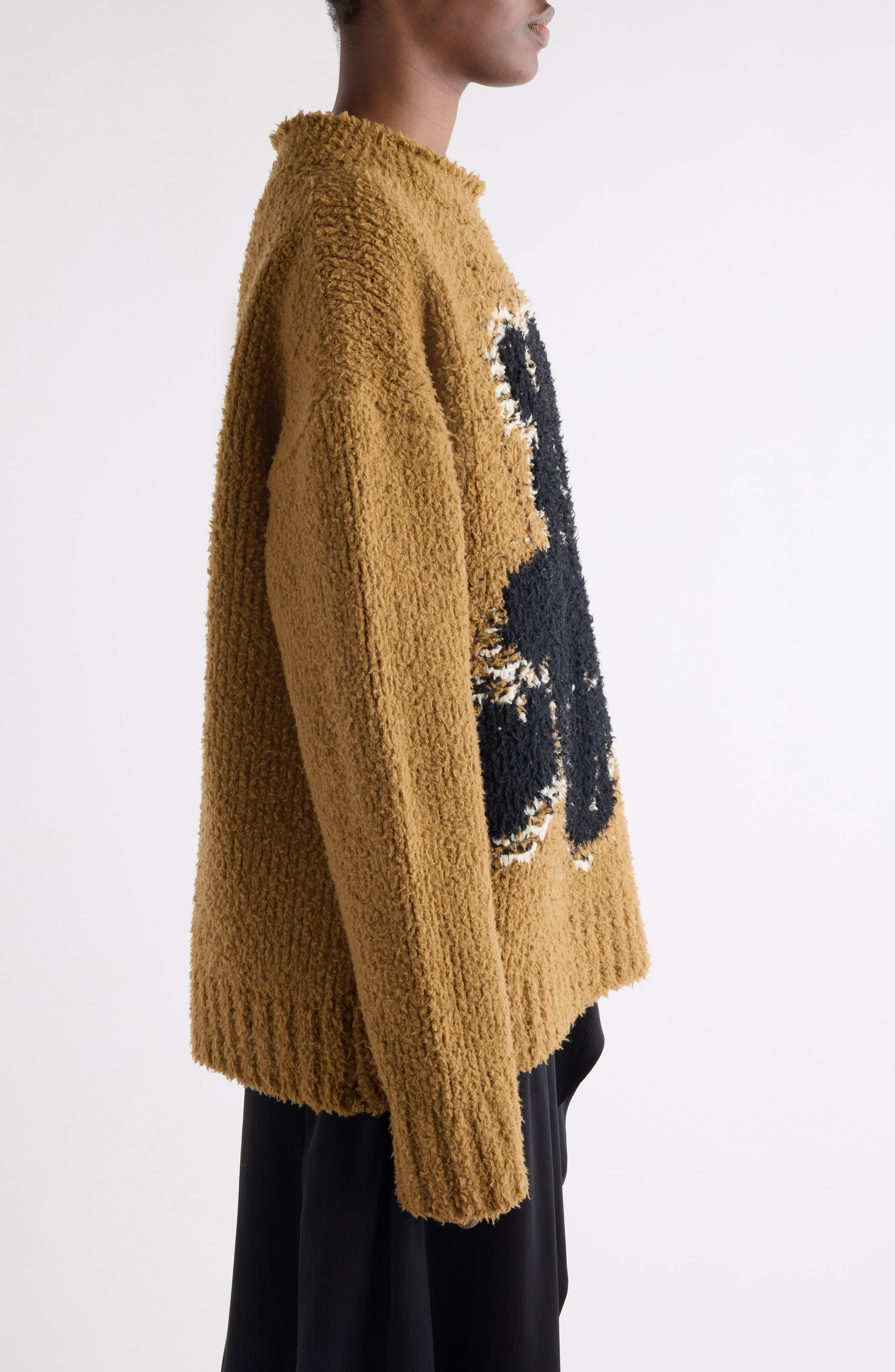 Acne Studios Kusto Teddy Intarsia Wool Blend Sweater in Khaki Beige at Nordstrom - 4