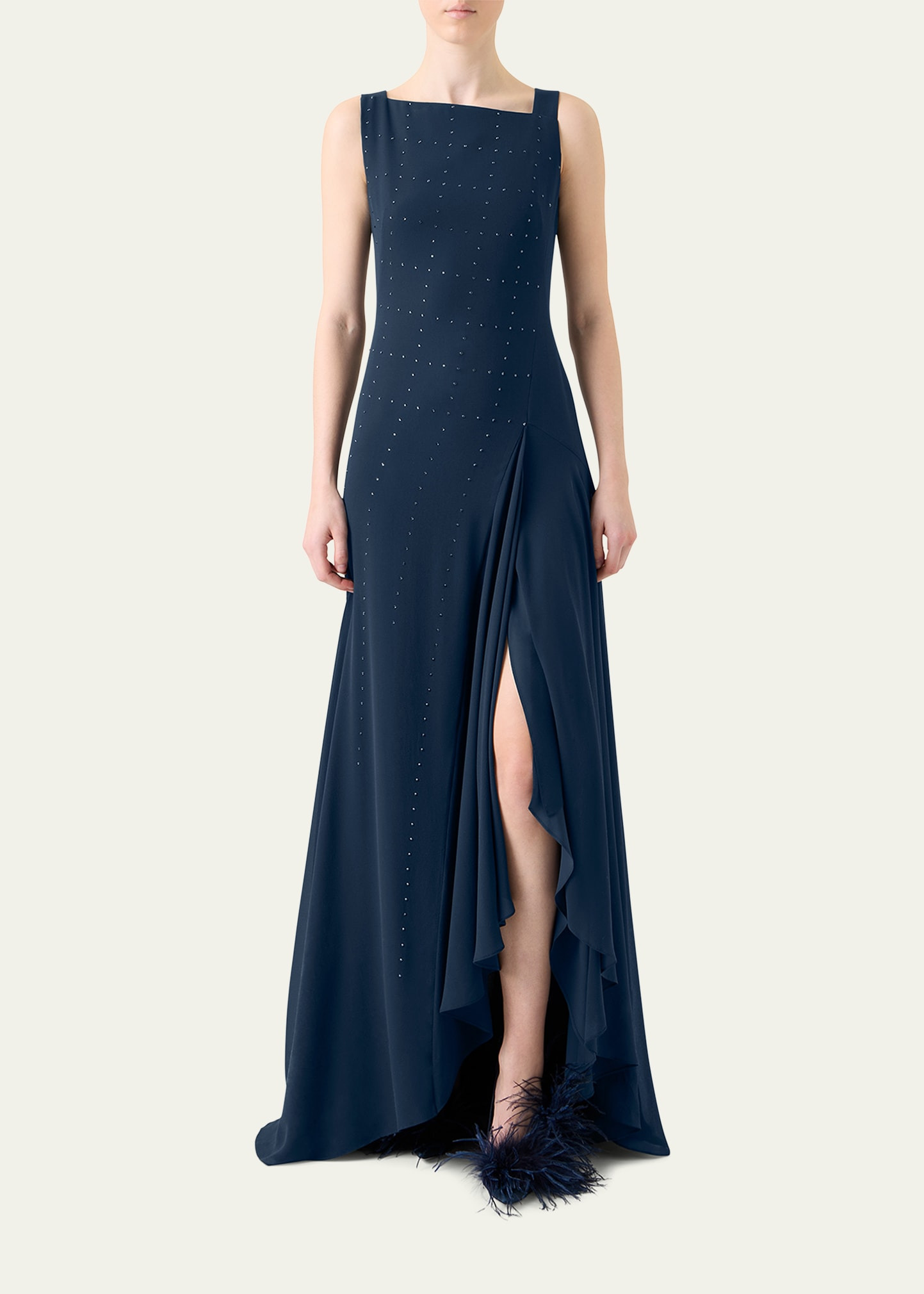 Studded Sleeveless Asymmetric Flared Maxi Dress - 2