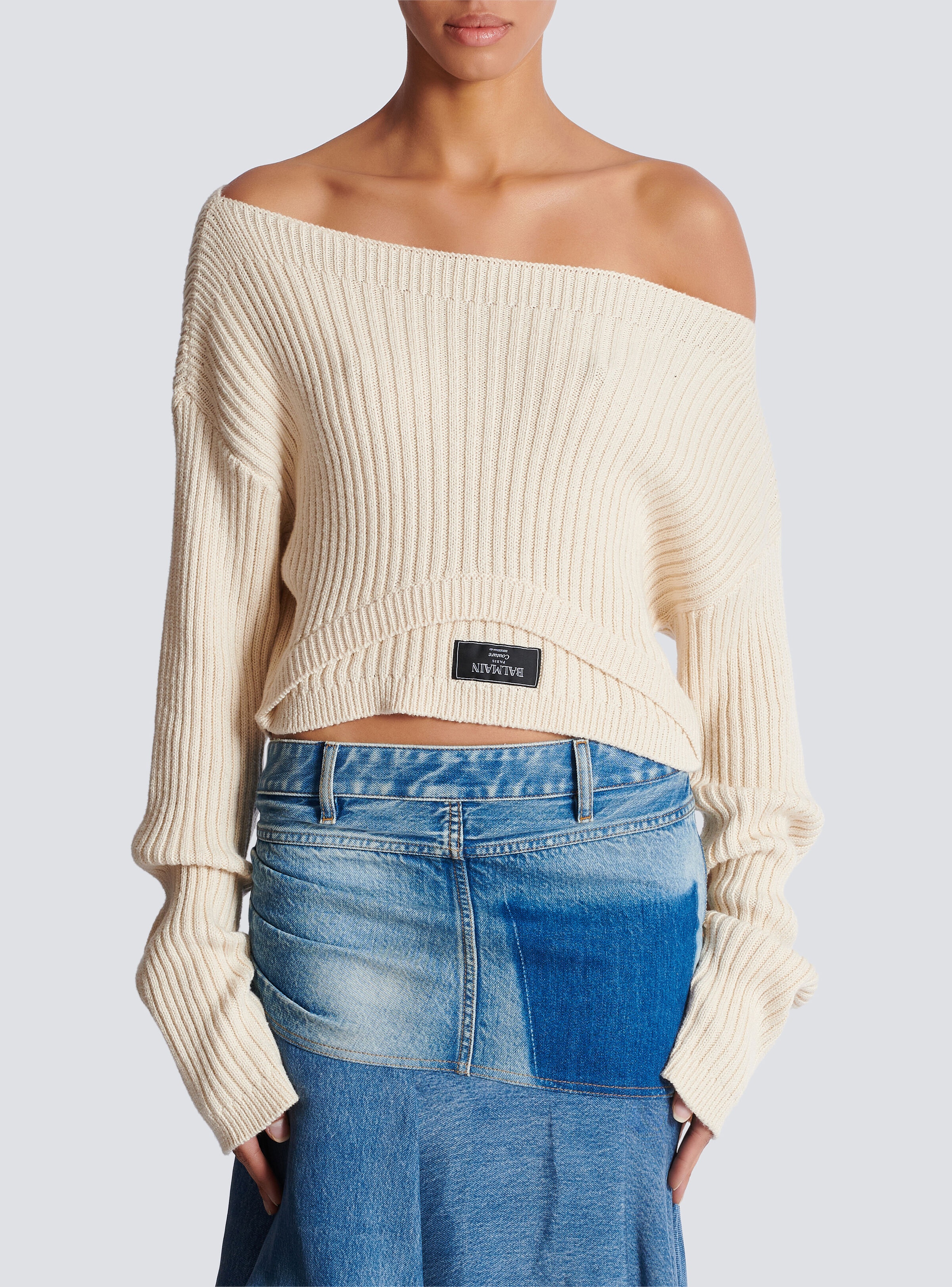 Boat neck optical illusion ribbed crop top - 5