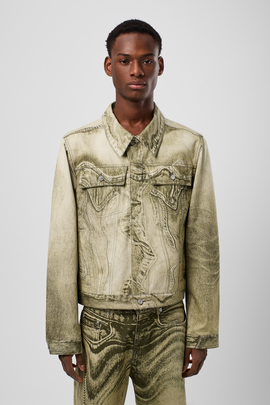 Black-Green Denim Jacket - 2