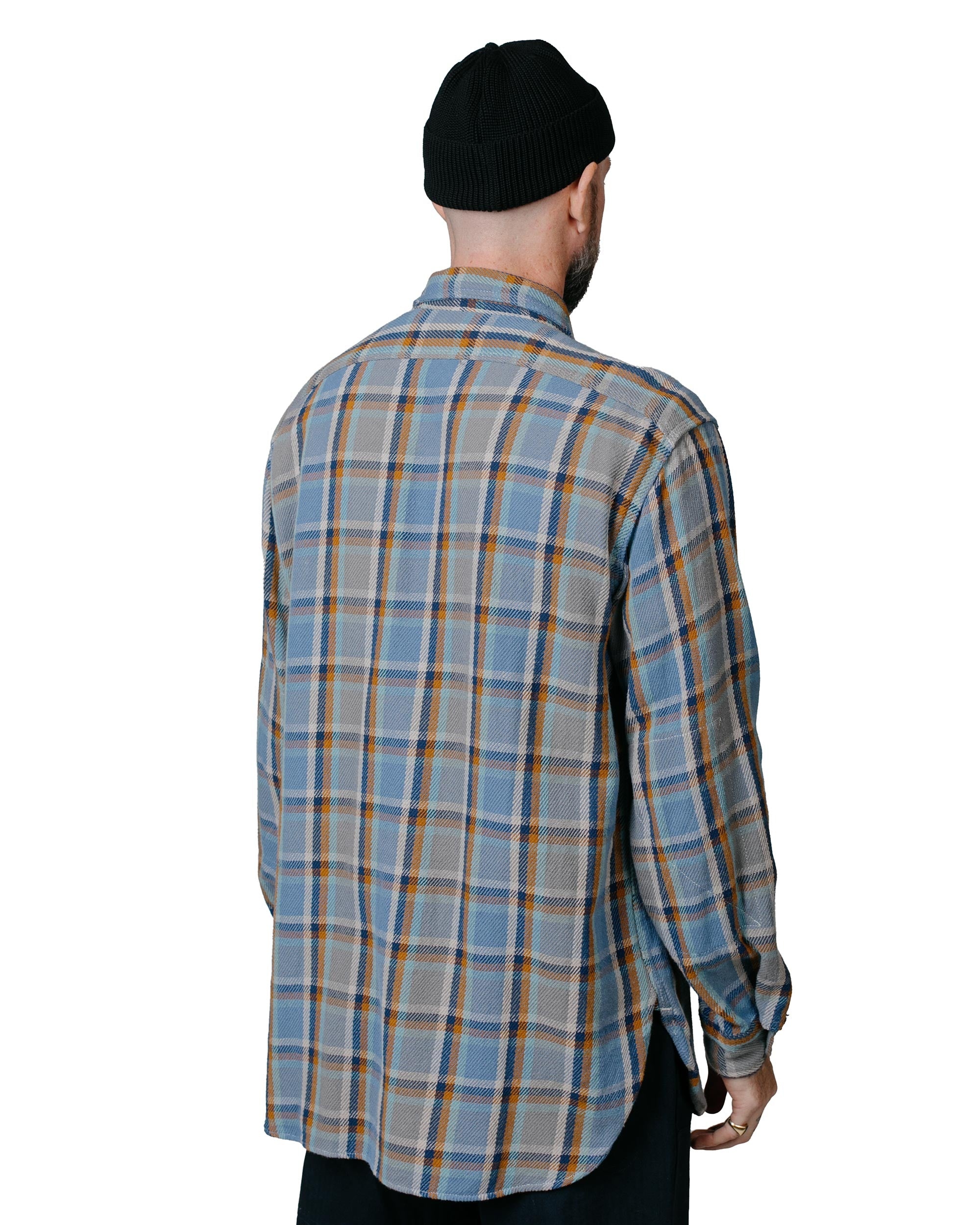 Work Shirt Blue Cotton Heavy Twill Plaid - 3