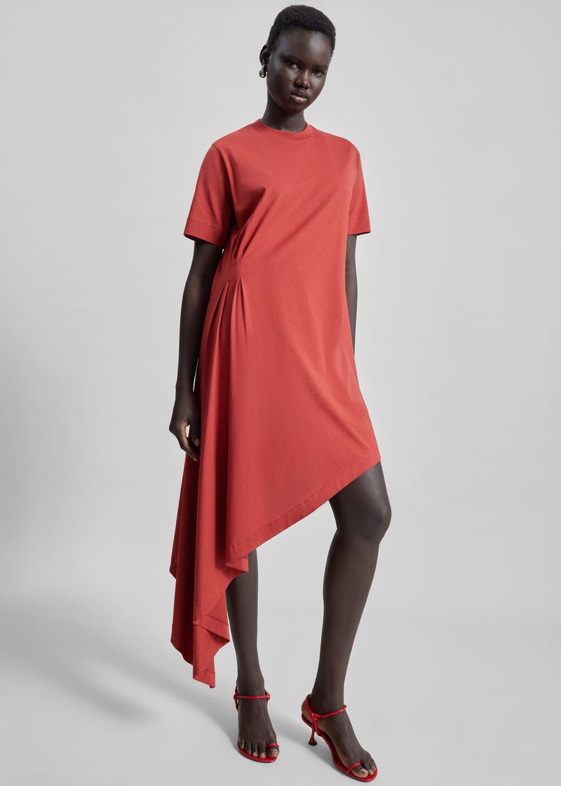 Loulou de Saison Igari Asymmetric T-Shirt Dress - Red 5