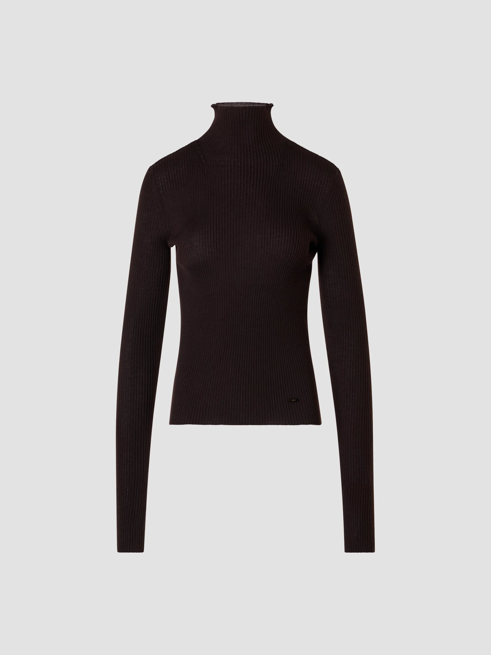 Women's Cashmere-Silk Rib-Knit Turtleneck Sweater - Coffee - 1