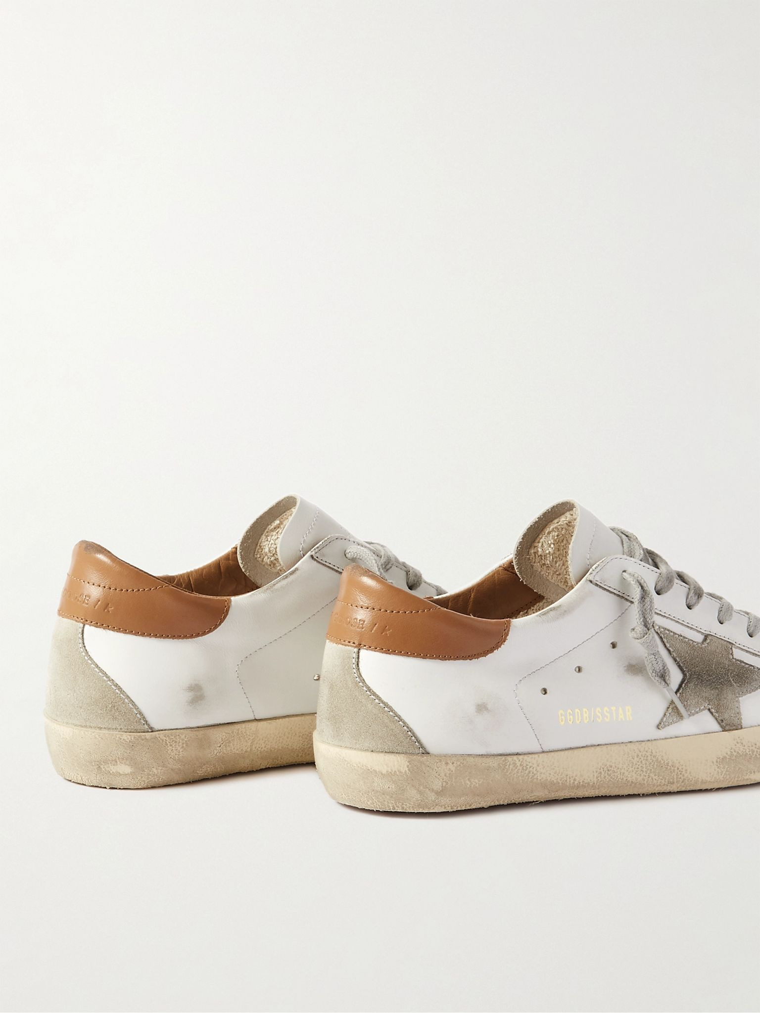 Superstar Distressed Leather and Suede Sneakers White - 5