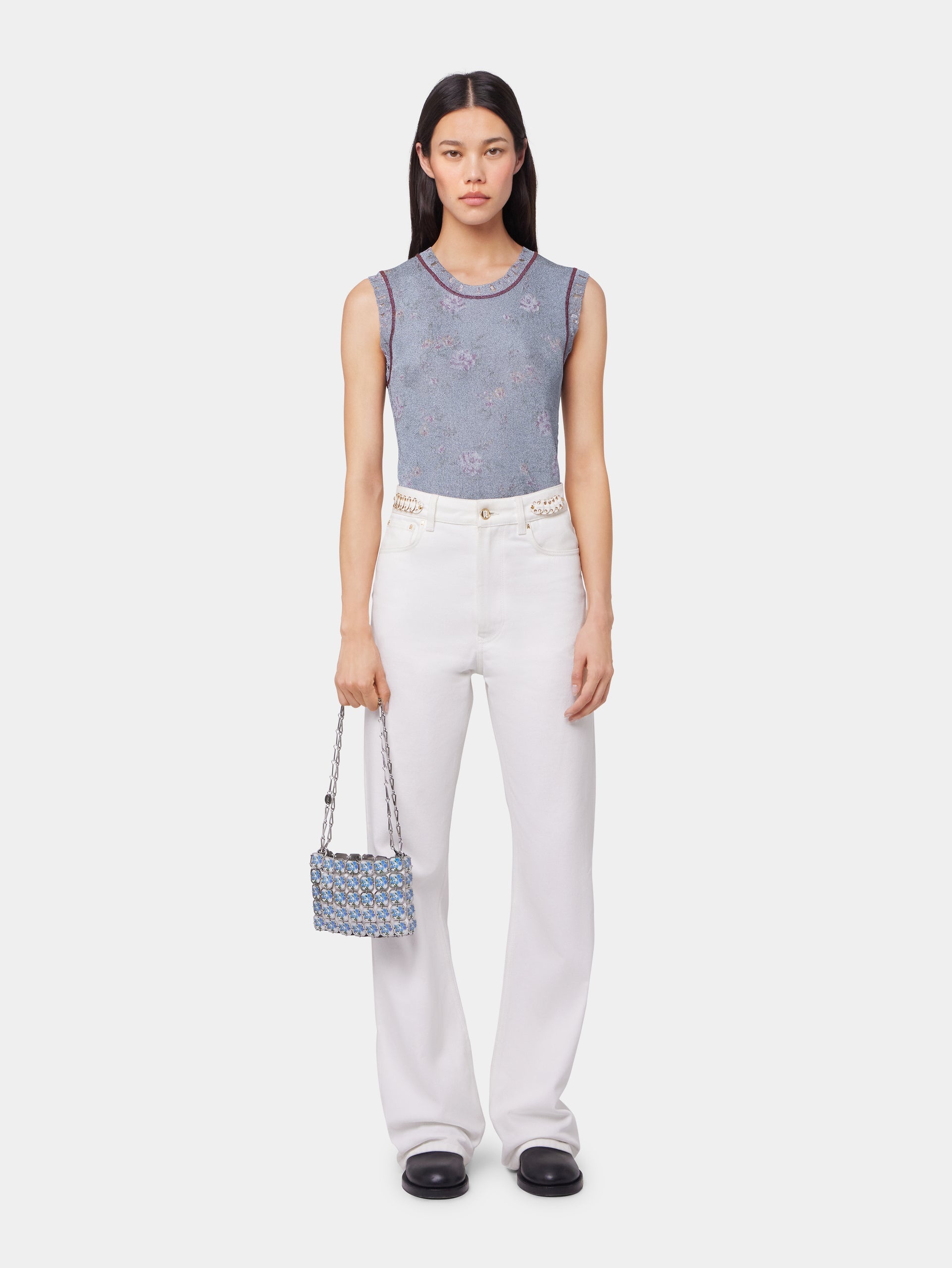 BLUE TANK TOP IN LUREX VISCOSE KNIT - 2