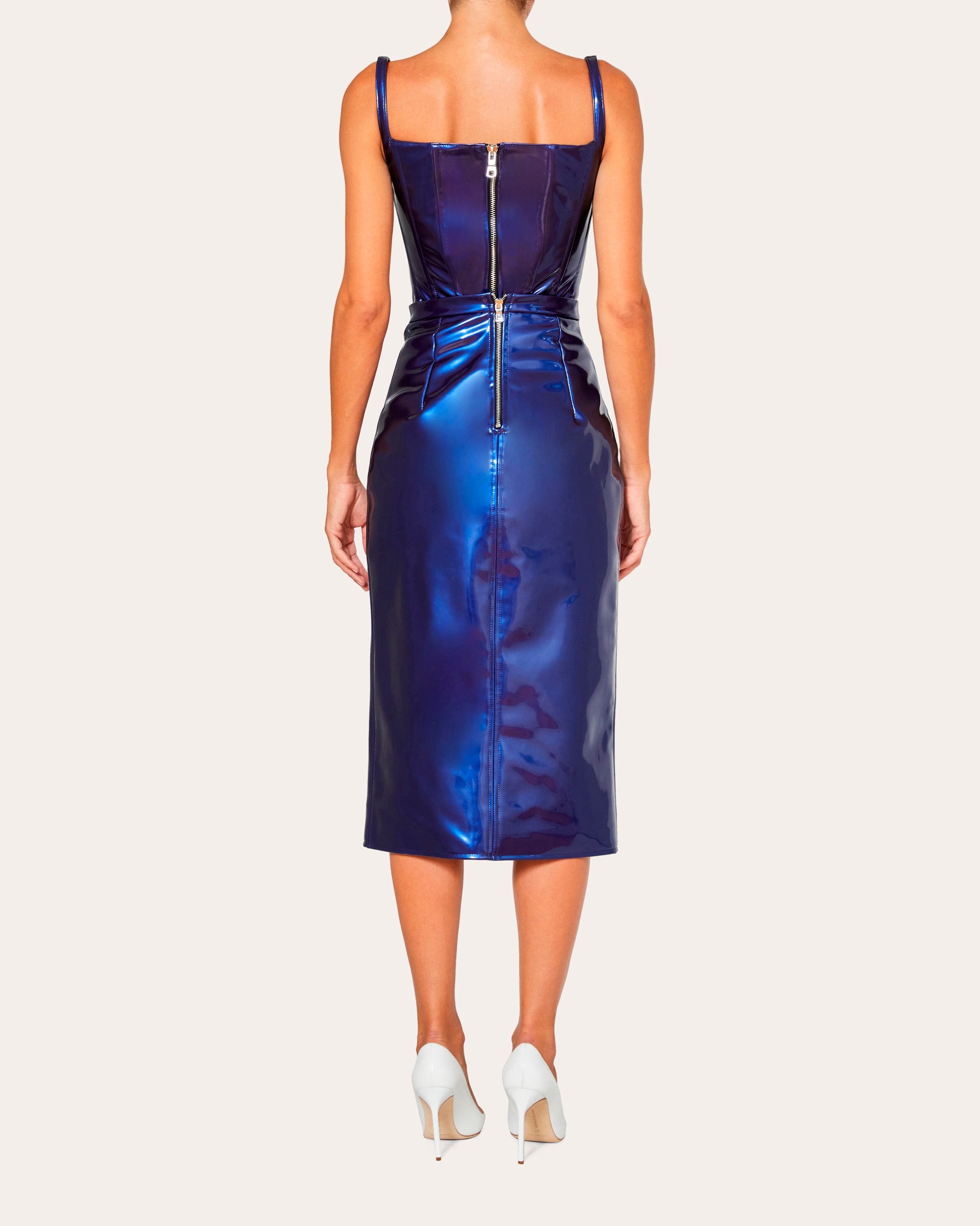 High-Waisted Patent-Vinyl Midi Skirt - 5