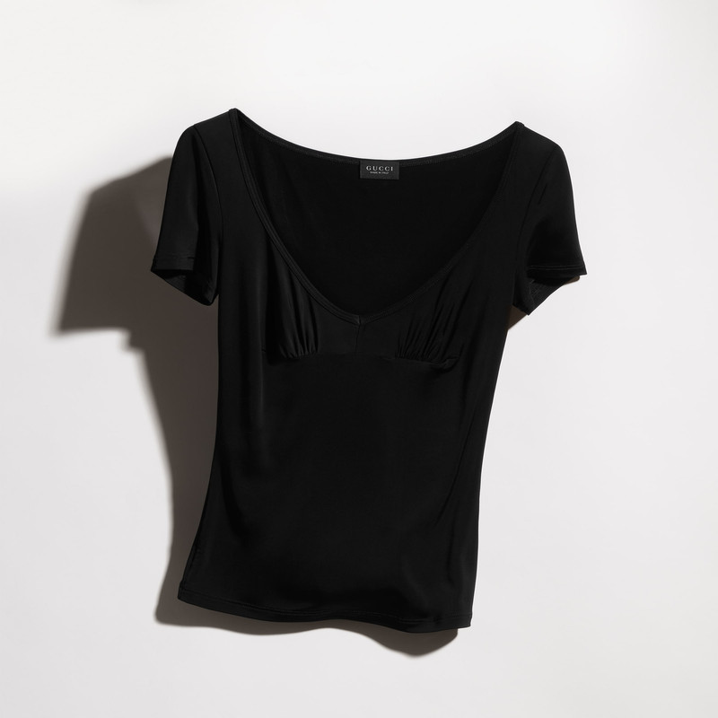 Viscose jersey T-shirt with metal tag - 1