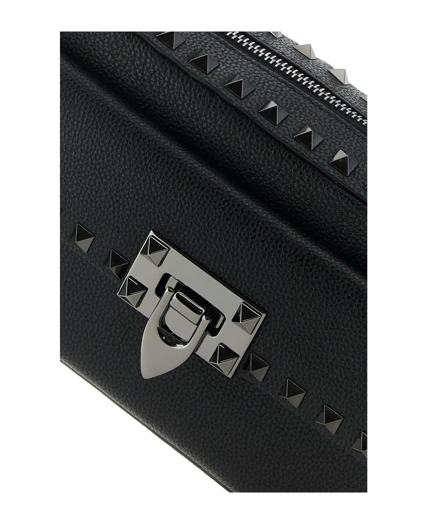 Black Leather Rockstud Crossbody Bag - 4