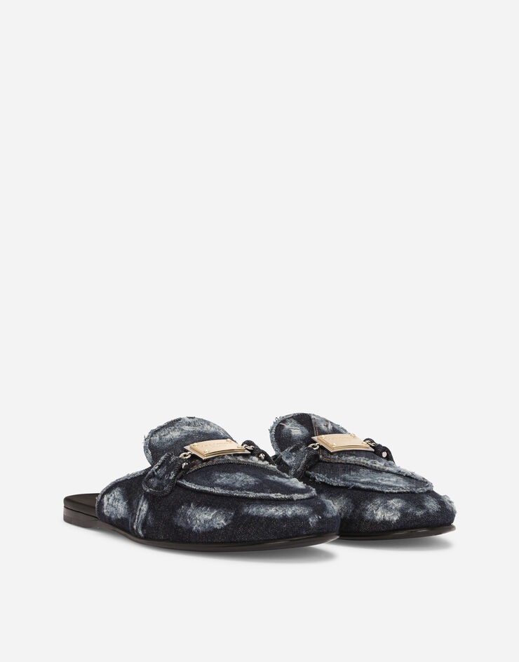 Denim slippers with branded plate - 2