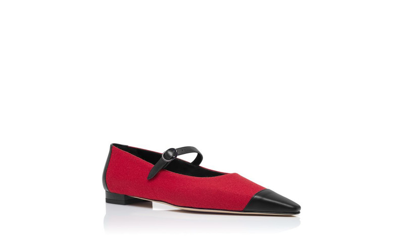 Red and Black Wool Mary Jane Flat Pumps 1