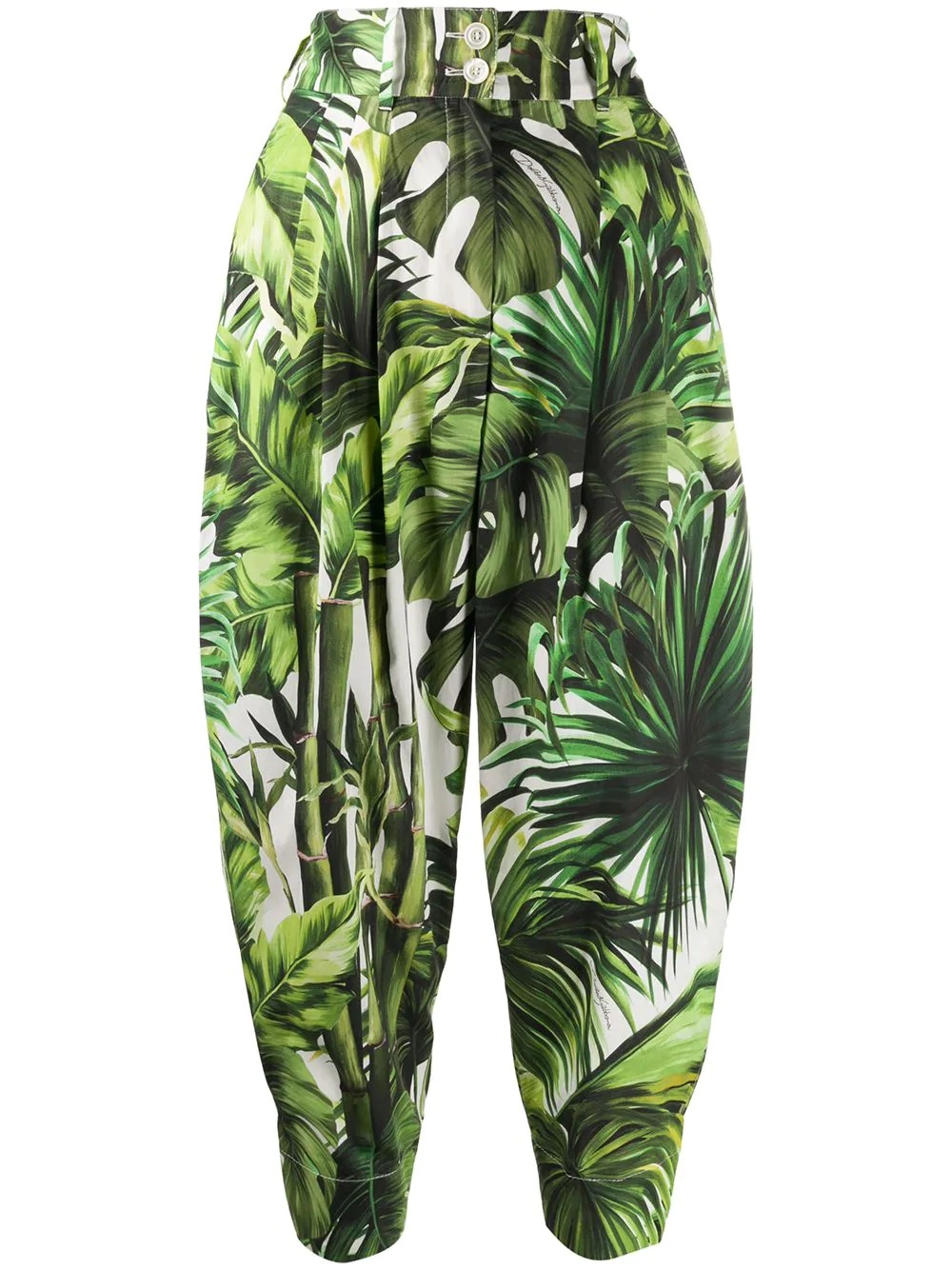 leaf print high-waisted trousers  - 1